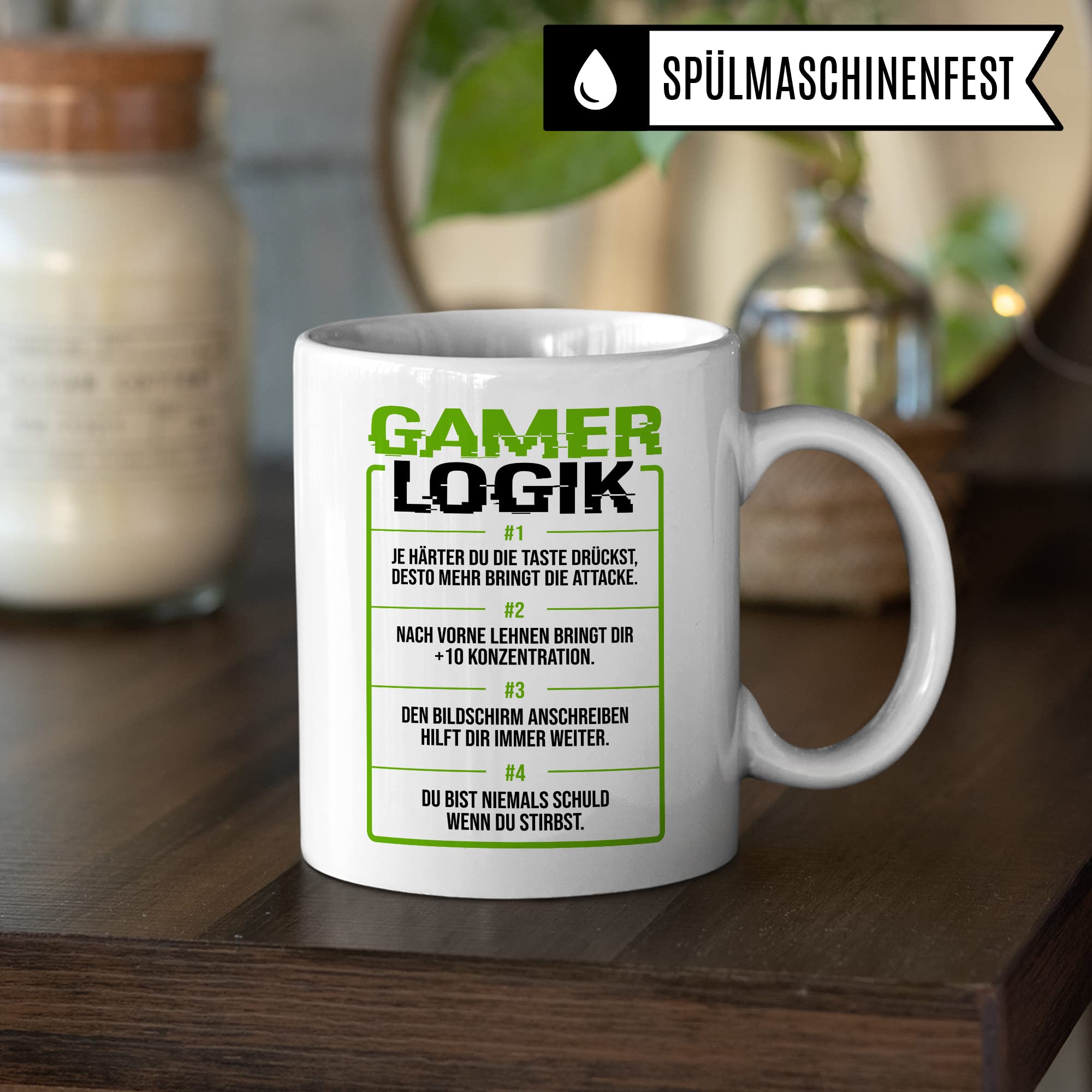 Geschenk Tasse Zocker, Gamer Logik Kaffeetasse für Computerspieler Kaffee-Becher Geschenkidee Teetasse mit Spurch lustig zocken Computer-Spiele Nerd Gaming