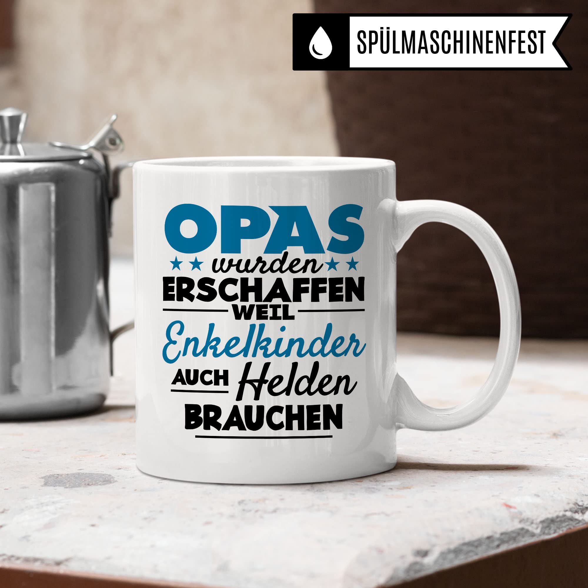 Opa Tasse - Opas wurden erschaffen weil Enkel-Kinder auch Helden brauchen - Geschenk Großvater Enkelkinder schöner Spruch Geschenkidee Enkel Kaffee-Becher