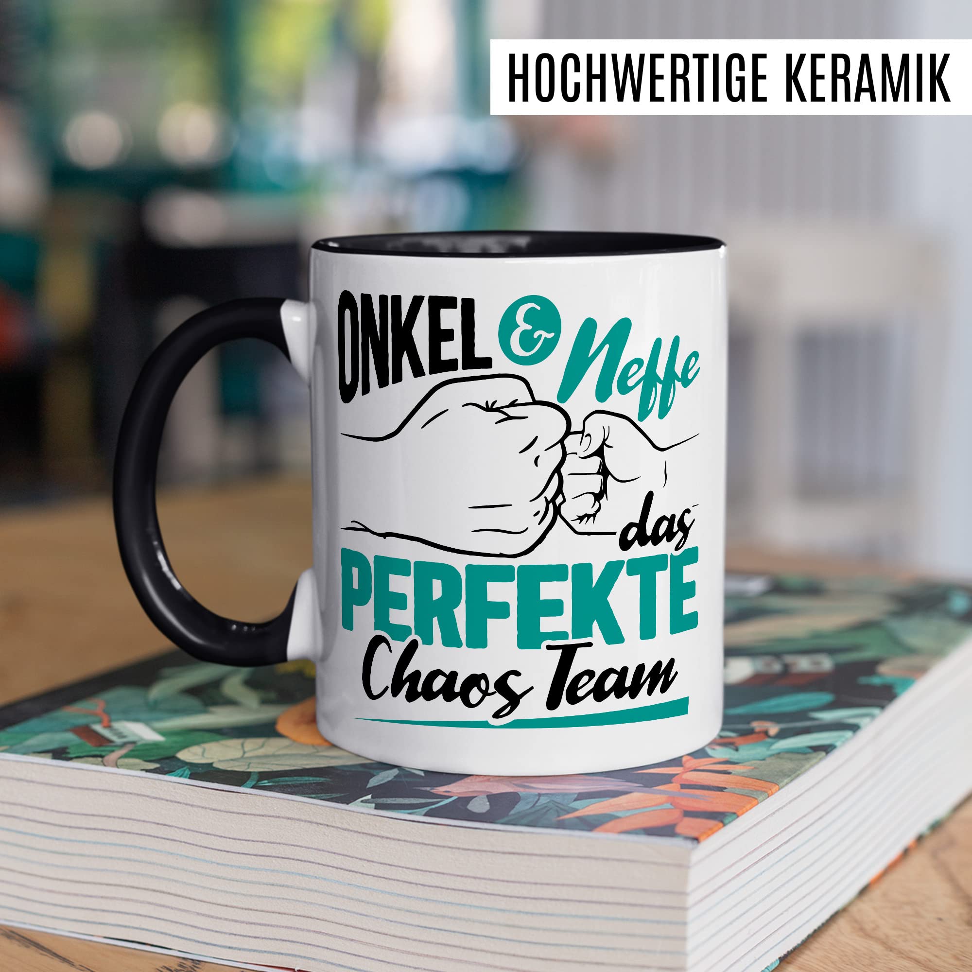 Onkel Tasse Neffe Geschenk lustig Chaos-Team Bruder Kaffeetasse Nichte Kaffee-Becher Geschenkidee Familie Humor Geschwister Patenonkel Pate Patenkind