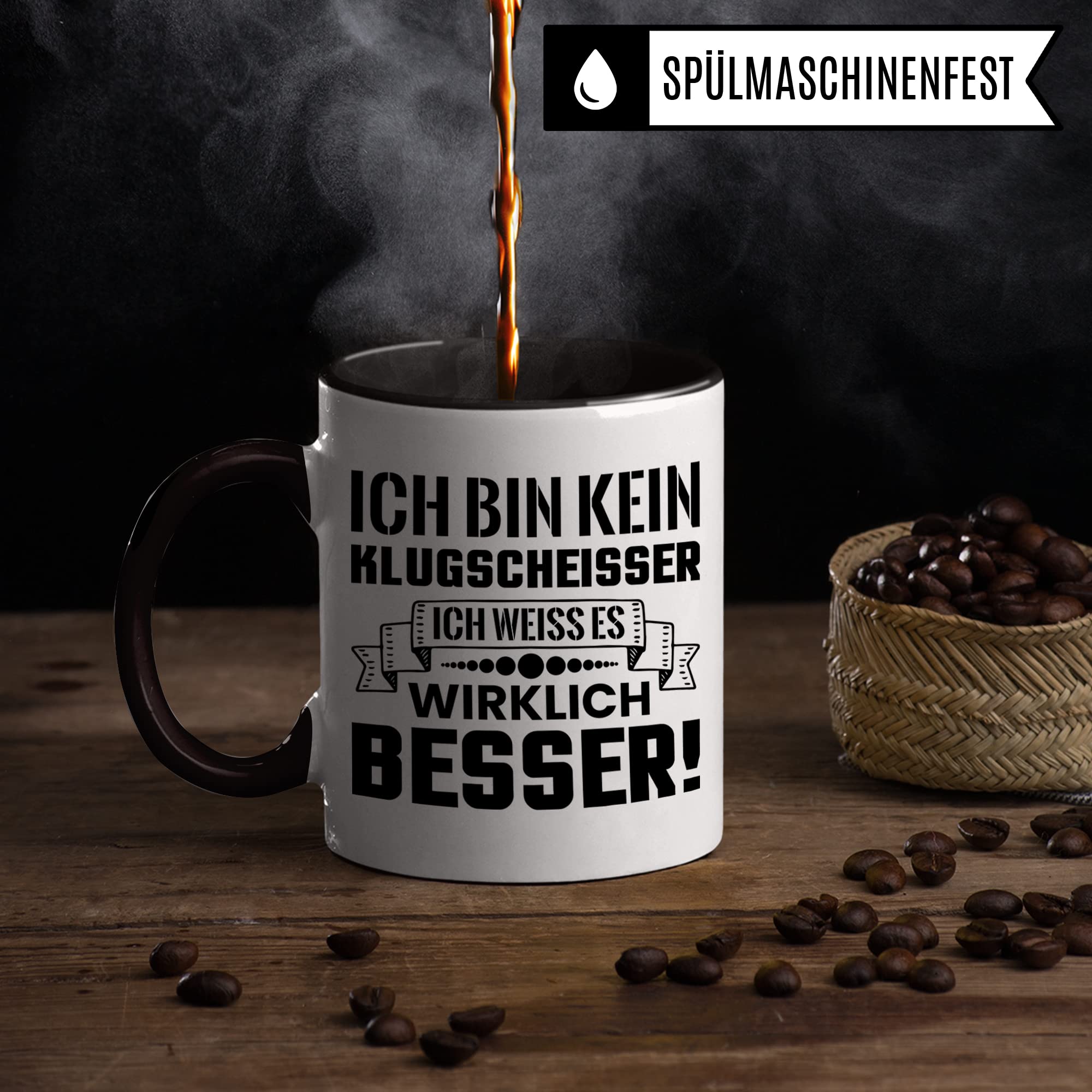 Klugscheisser Tasse, Kaffeetasse Geschenk für Besserwisser, Kaffeebecher mit Spruch lustig, Arbeit Büro Geschenk Kaffeetasse Humor Witz Geschenk für Kollege, Kollegin Teetasse