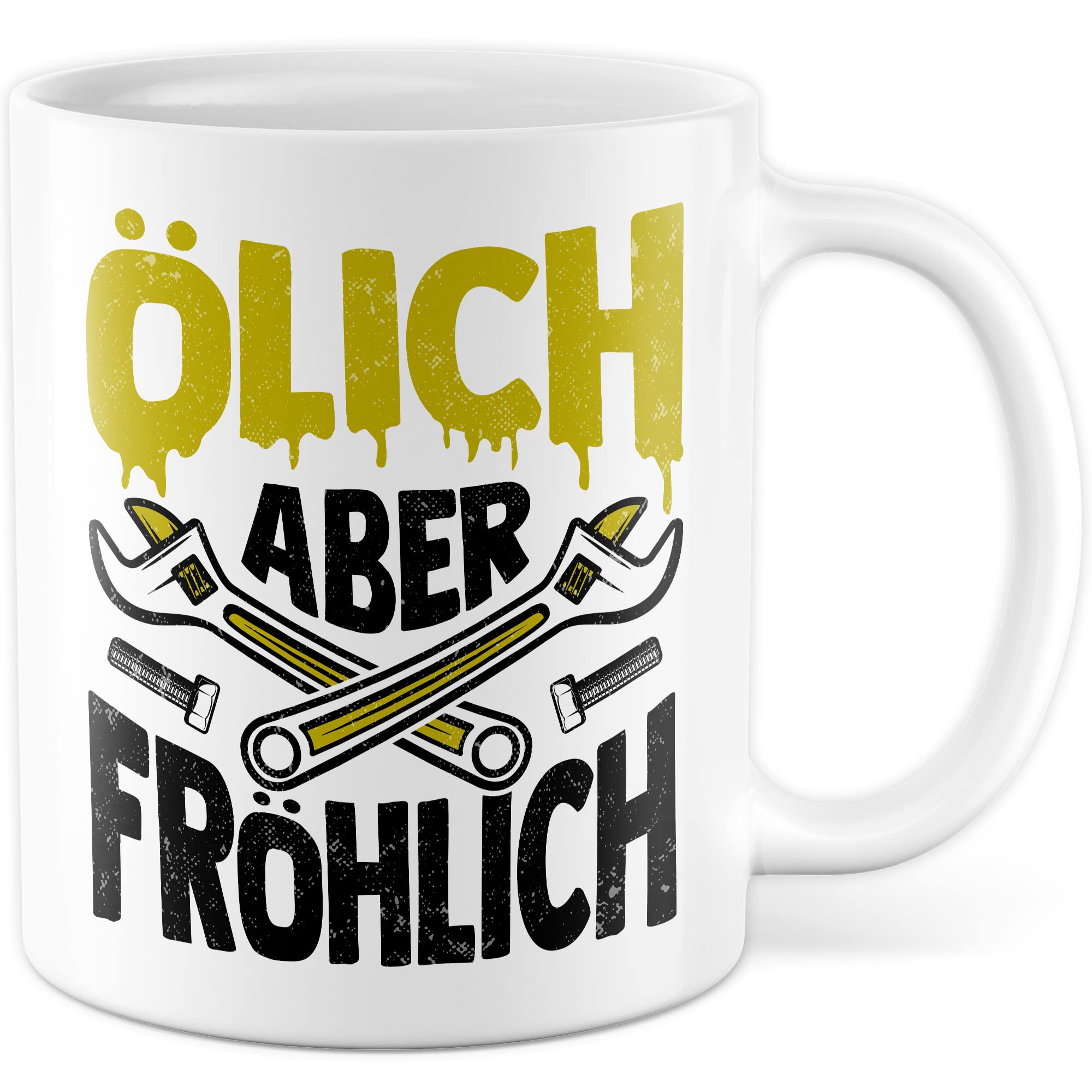 Tasse Mechatroniker Geschenk, Ölich aber Fröhlich Geschenkidee KFZ-Mechatroniker Kaffee-Becher Kaffeetasse Tasse mit Spruch lustig Mechaniker Schrauber Teetasse