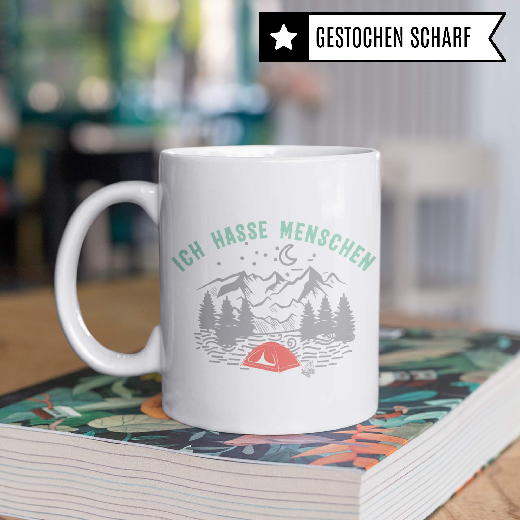 Pagma Druck Wandern Tasse, Berg Geschenk: Ich Hasse Menschen, Kaffeetasse Wanderung Bergsteigen Campen Zelten Zelt Spruch, Berge Gebirge Alpen Becher, Mountains Kaffeebecher Wanderer Bergsteiger