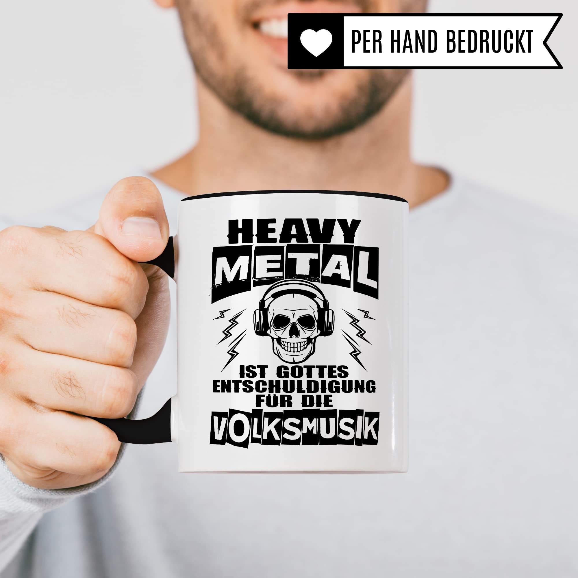 Heavy Metal Tasse Rocker Kaffeetasse Metal Fan Geschenkidee Kaffee-Becher Metalic Geschenk Spruch lustig Humor Teetasse Witz Heavy Metal ist Gottes Entschuldigung für die Volksmusik