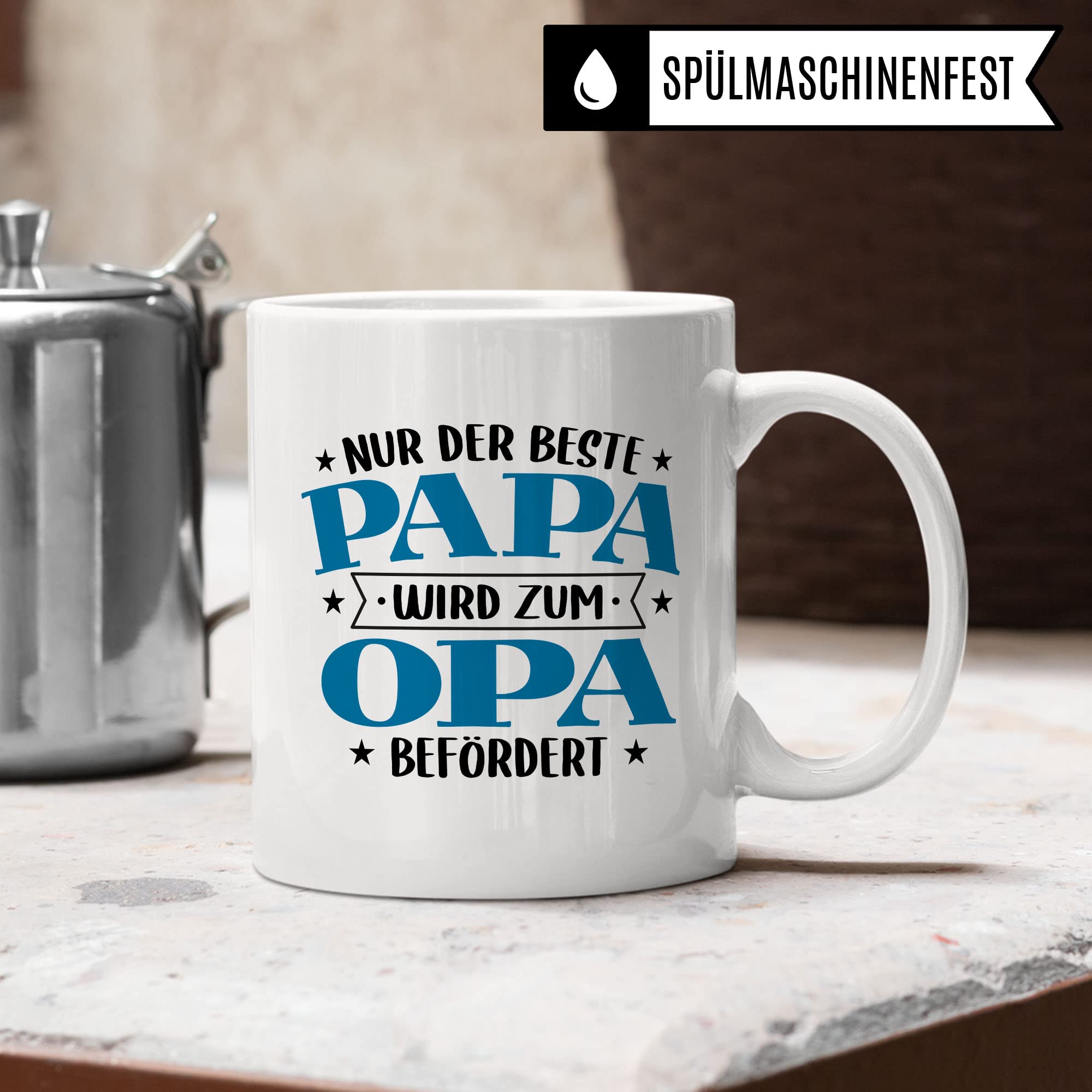 Tasse Opa, Nur der beste Papa wird zum Opa befördert Kaffeetasse mit Spruch lustig Kaffee-Becher Vater Geschenk Geschenkidee Großvater Geburt Teetasse