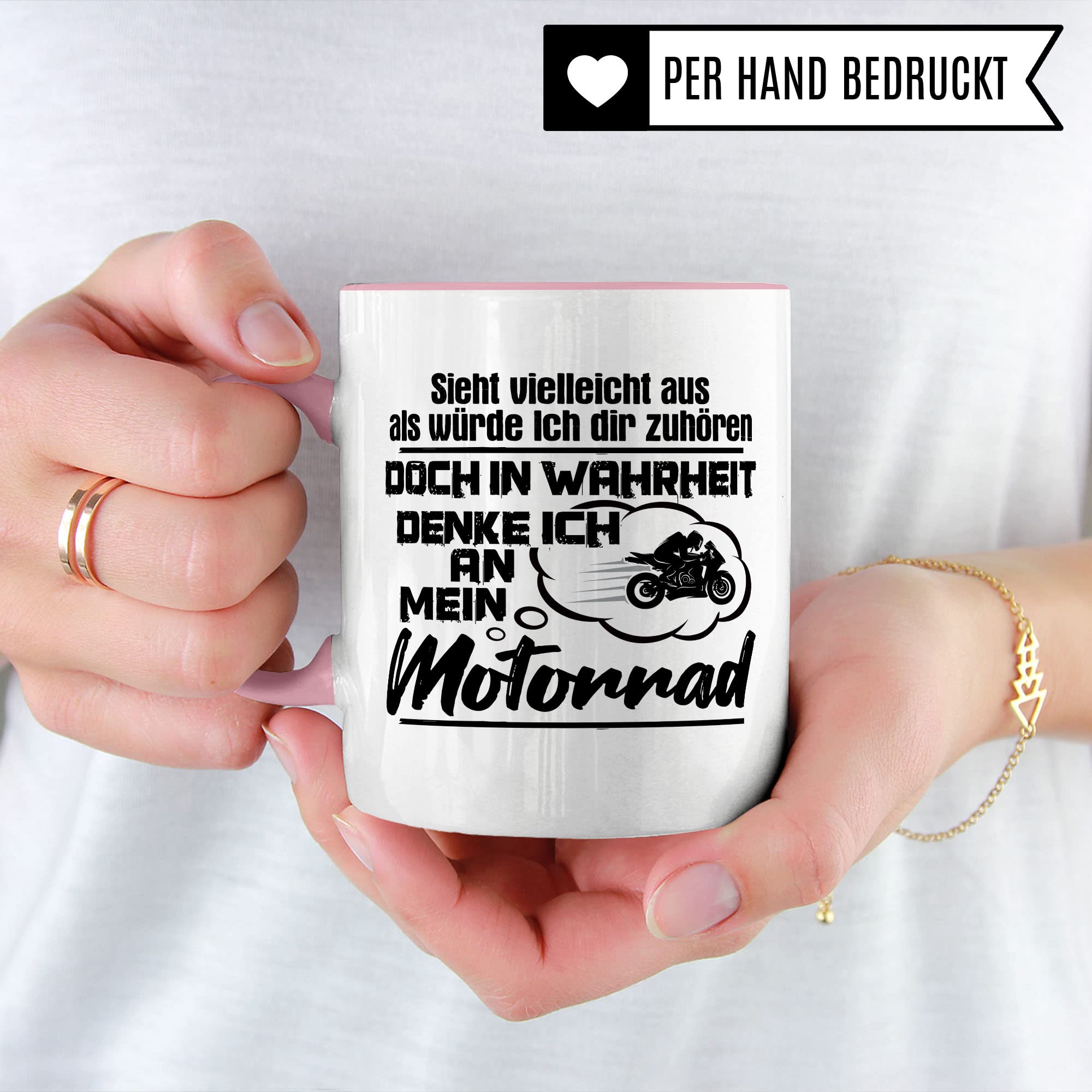 Motorrad Tasse, Sieht vielleicht aus als würde Ich dir zuhören doch in Wahrheit denke Ich an mein Motorrad, Biker Geschenk Spruch lustig Motiv Geschenkidee Motorradfahrer Kaffeetasse