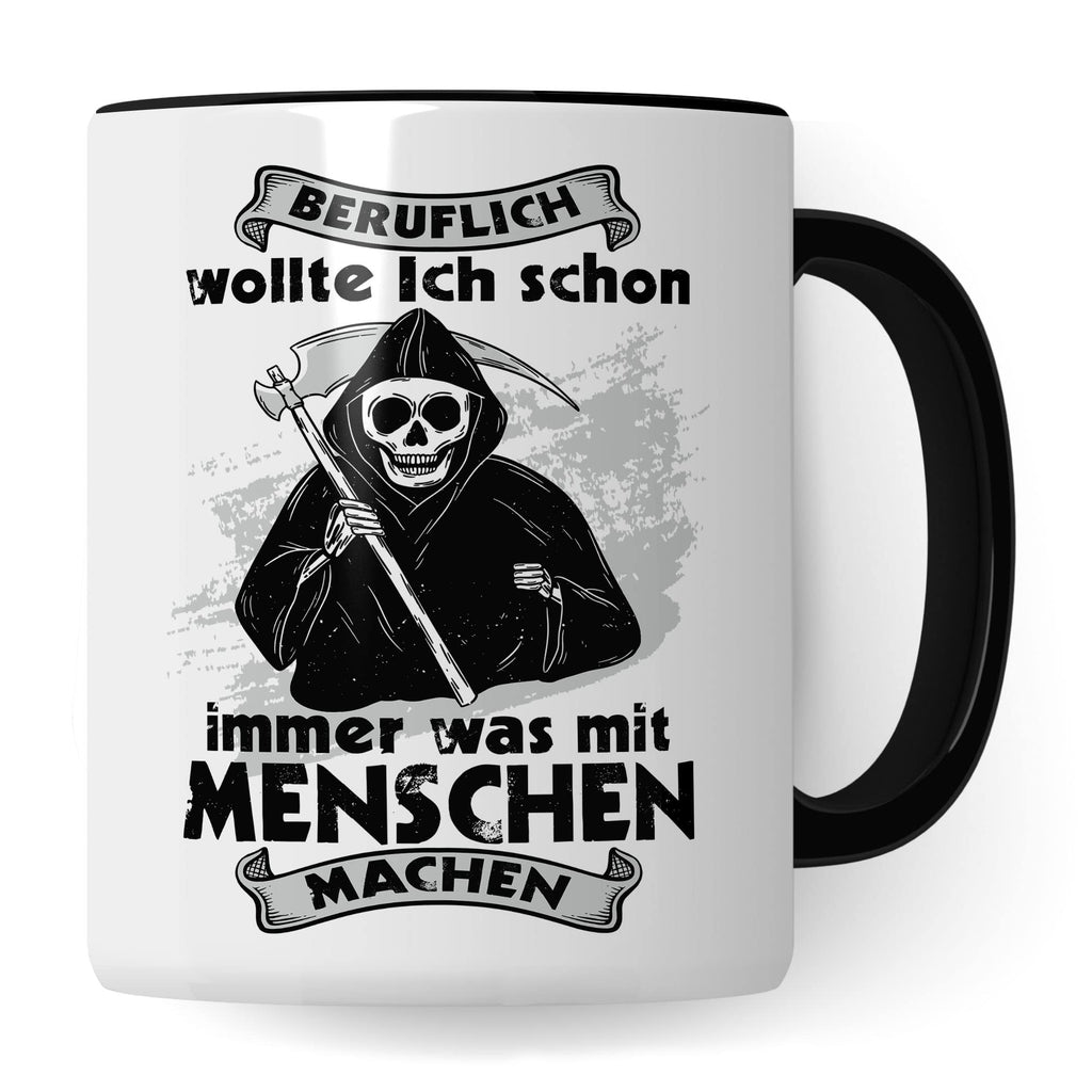 Kaffeebecher 'Komm Auf Die Dunkle Seite...' – Schwarzer Becher Mit Sensenmann & Fledermäusen (300 Ml)