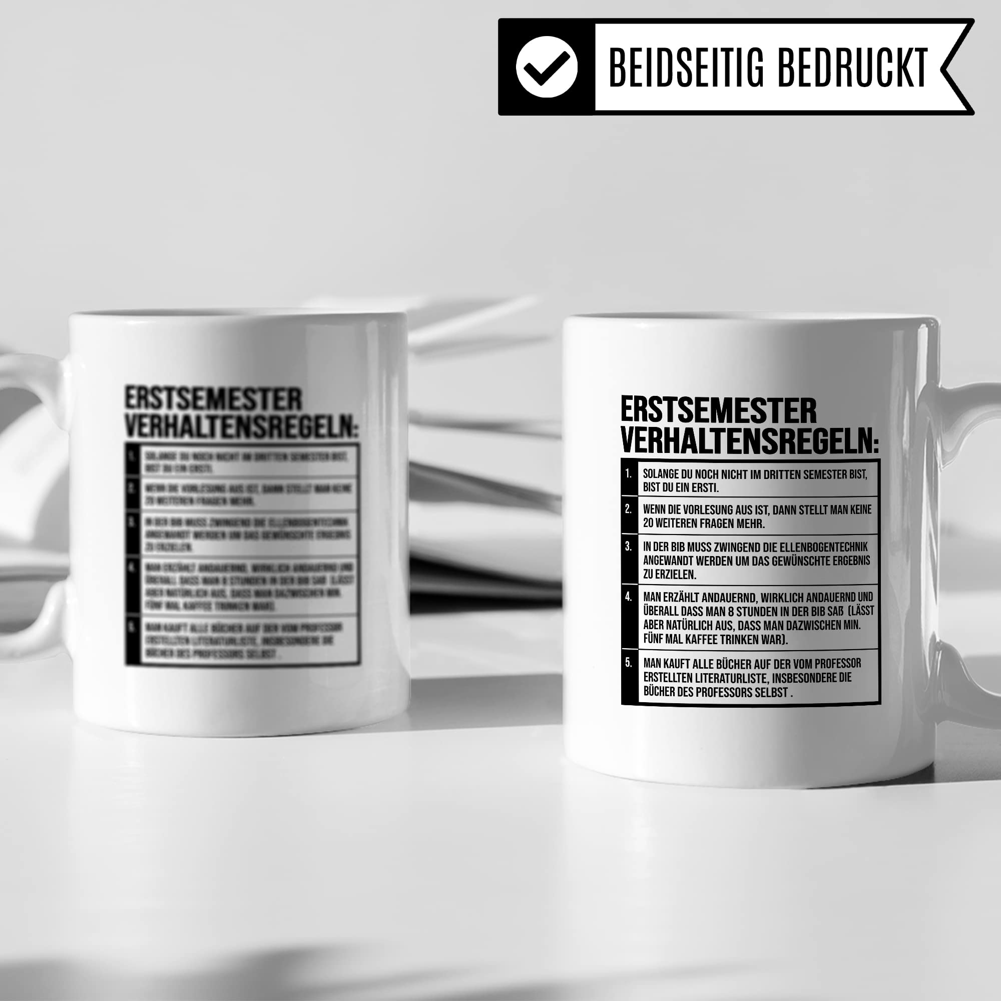 Erstsemester Tasse lustig Student Kaffeetasse Witz Studentin Kaffee-Becher Humor erstes Semester Geschenk Studienbeginn Geschenkidee Ersti Regeln Verhaltensregeln