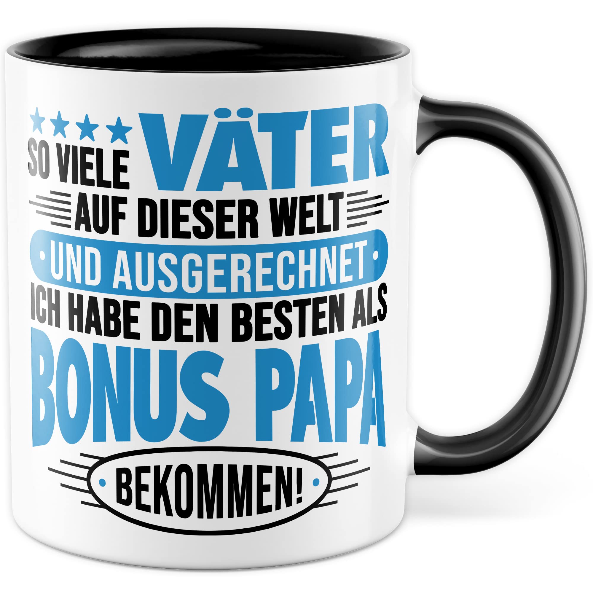 Bonuspapa Tasse Stiefpapa Geschenkidee Stiefkind Kaffeetasse Vater Geschenk für Stiefvater Kaffeebecher Familien Becher