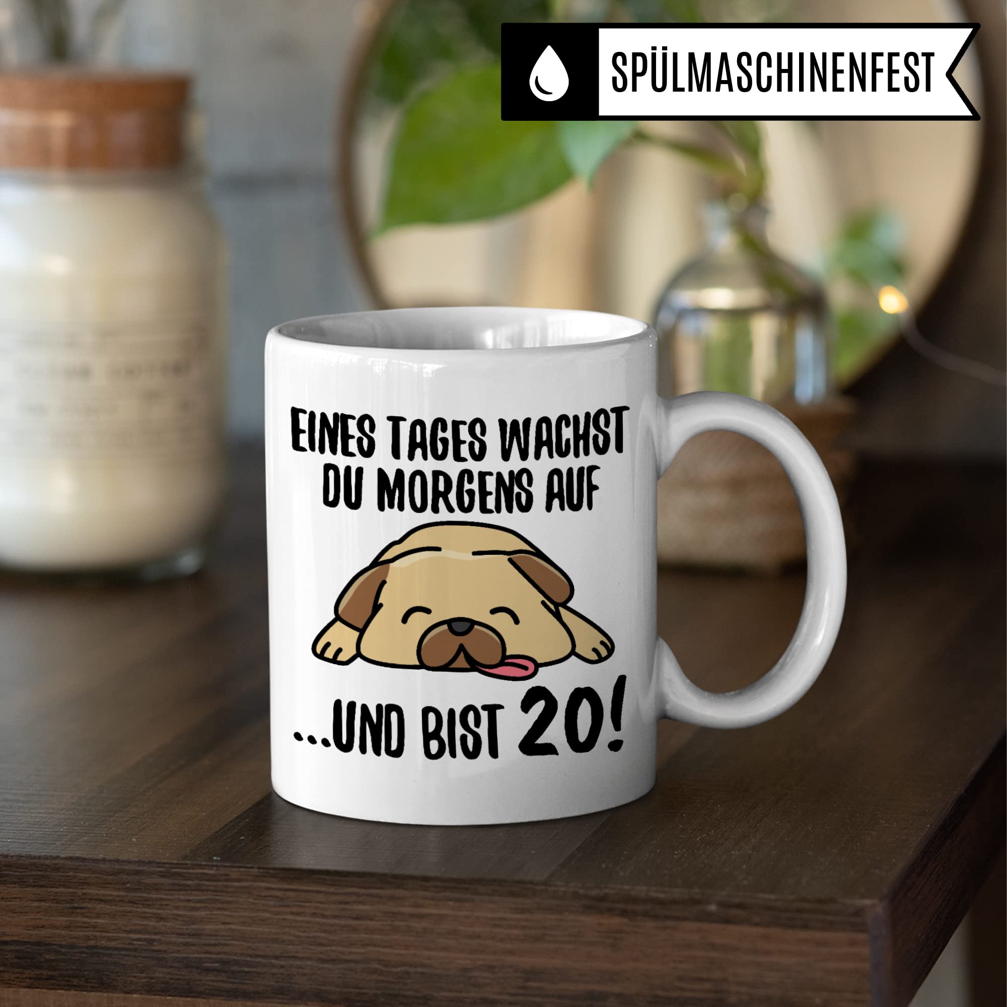 Tasse 20. Geburtstag, Geschenk 20 Geburtstag Frau & Mann, Becher mit Spruch Hunde Motiv, Kaffeebecher Geschenkidee , Kaffeetasse Deko Geburtstagsgeschenk