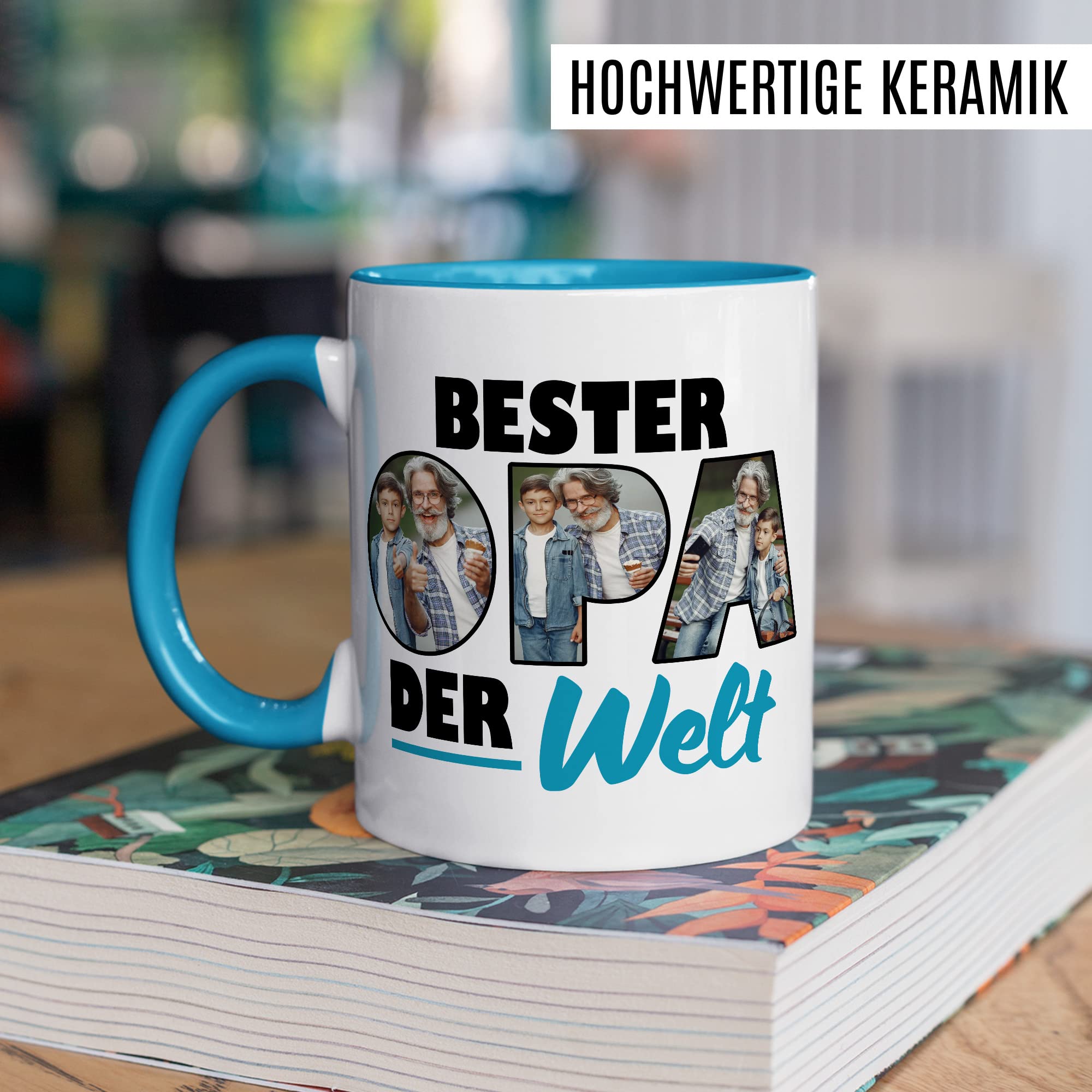 Opa Tasse personalisierbar mit Bild, Bester Opa der Welt, Geschenk personalisiert Großvater Spruch Enkelkinder schöner Spruch Geschenkidee Kaffeetasse Enkel