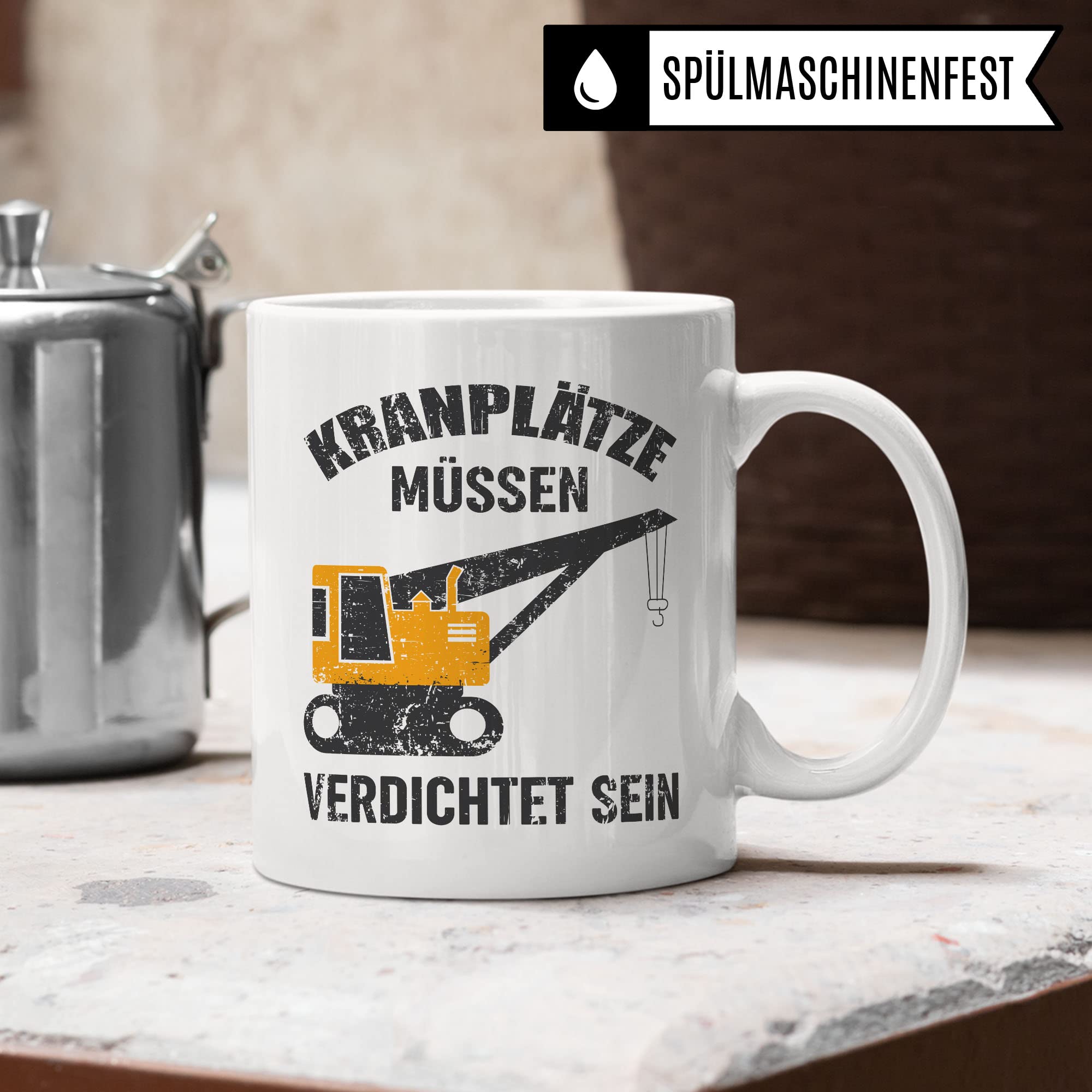 Baustellen Tasse, Bauarbeiter Spruch lustig, Männer Kaffeetasse Geschenkidee, Kranfahrer Kaffeebecher, Bagger Becher, Humor Witz Geschenk für Baustelle