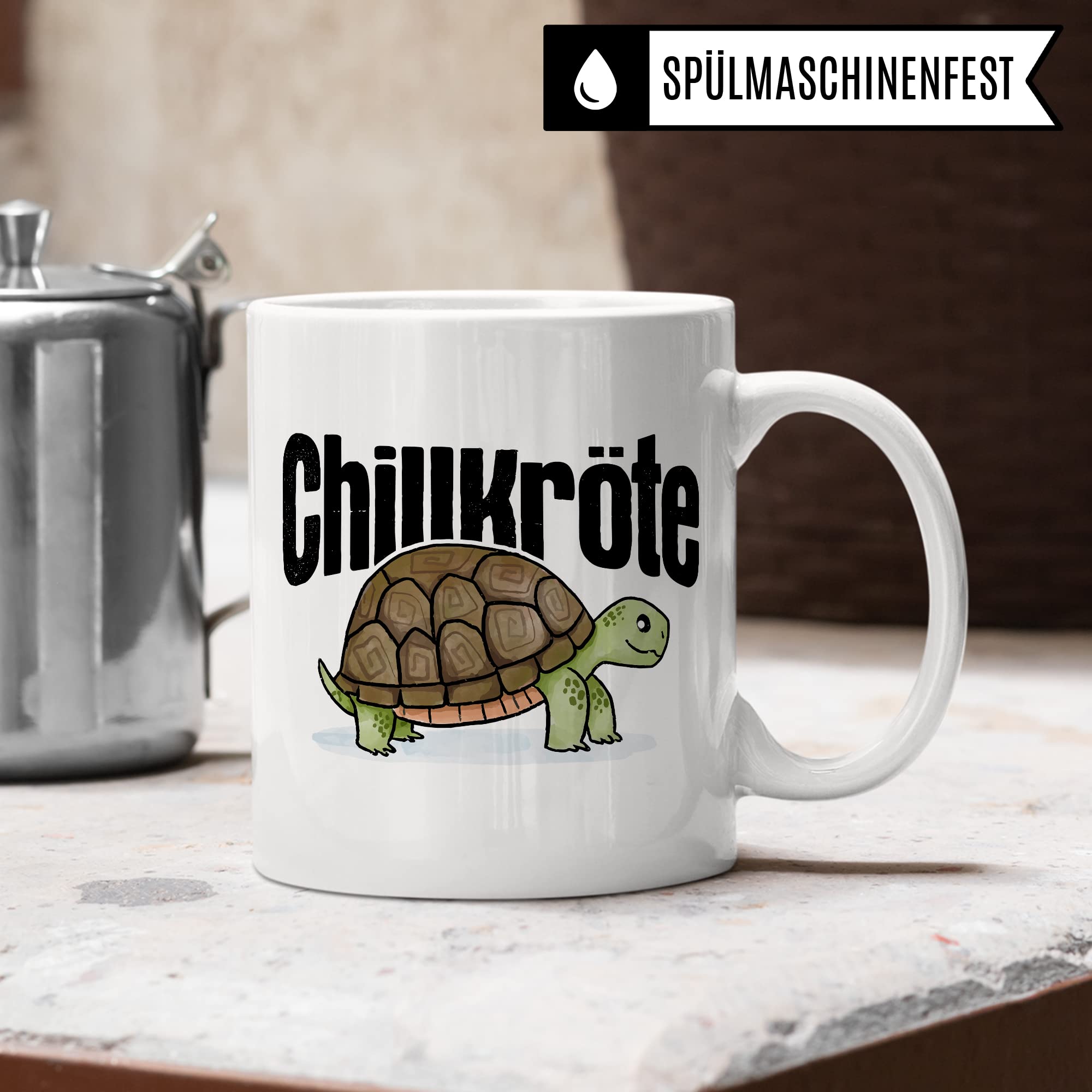 Chillkröte Tasse lustige Kaffeetasse mit Spruch Kaffee-Becher witzig Schildkröte Teetasse Humor Faulpelz Tasse