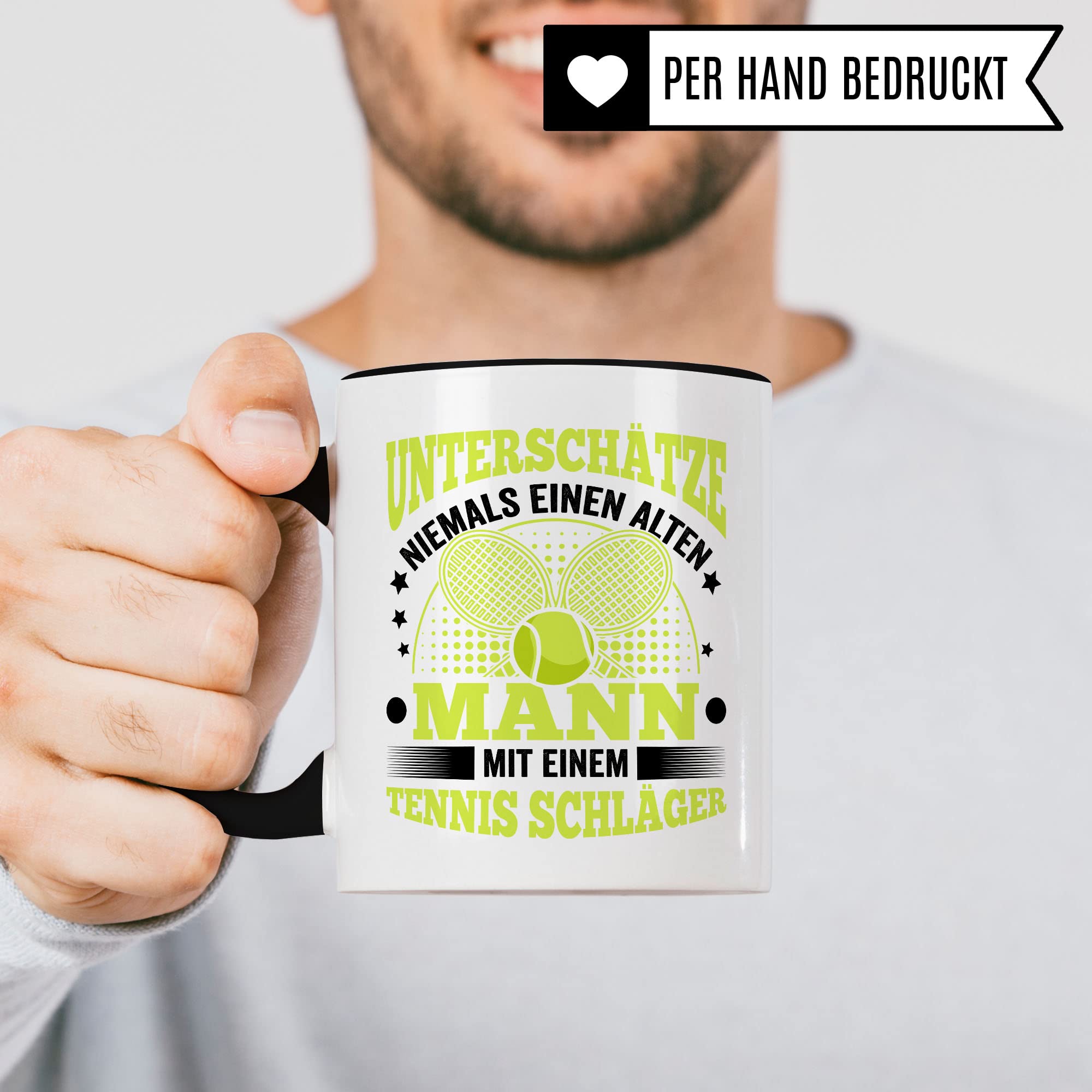 Tennis Tasse Geschenkidee Tennisschläger Kaffeetasse Humor Witz Geschenk für Alten Mann Kaffeebecher Opa Becher