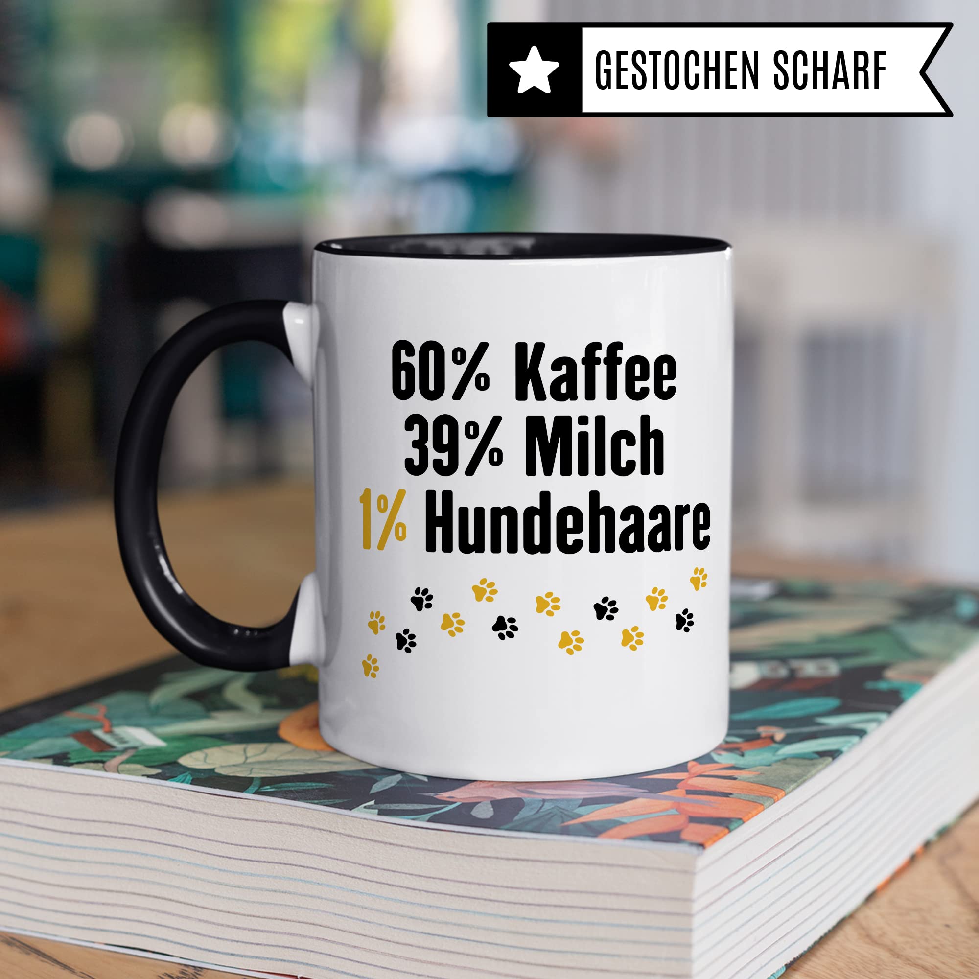 Hunde Tasse Spruch lustig, 60% Milch 39% Kaffee 1% Hundehaare Geschenk Hundehalter Geschenkidee Hundebesitzer Kaffee-Becher Herrchen Teetasse Kaffeetasse Hundeliebhaber