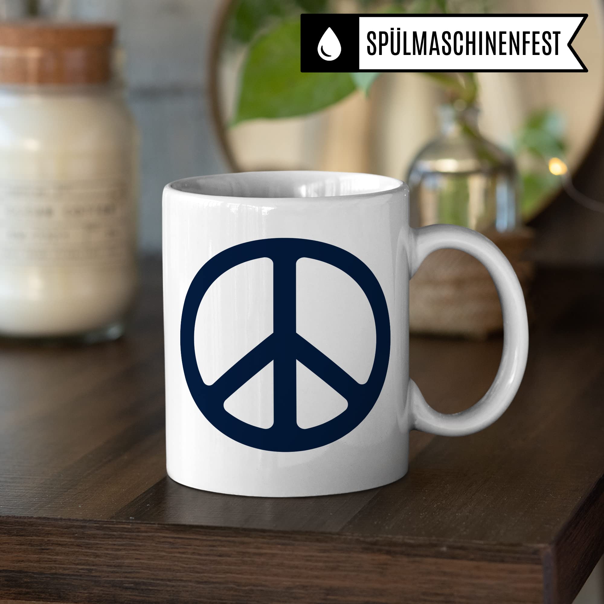 Tasse Peace Zeichen, Geschenk Frieden Geschenkidee Peace-Sign, in Deutschland handveredelter Friedenszeichen Kaffee-Becher