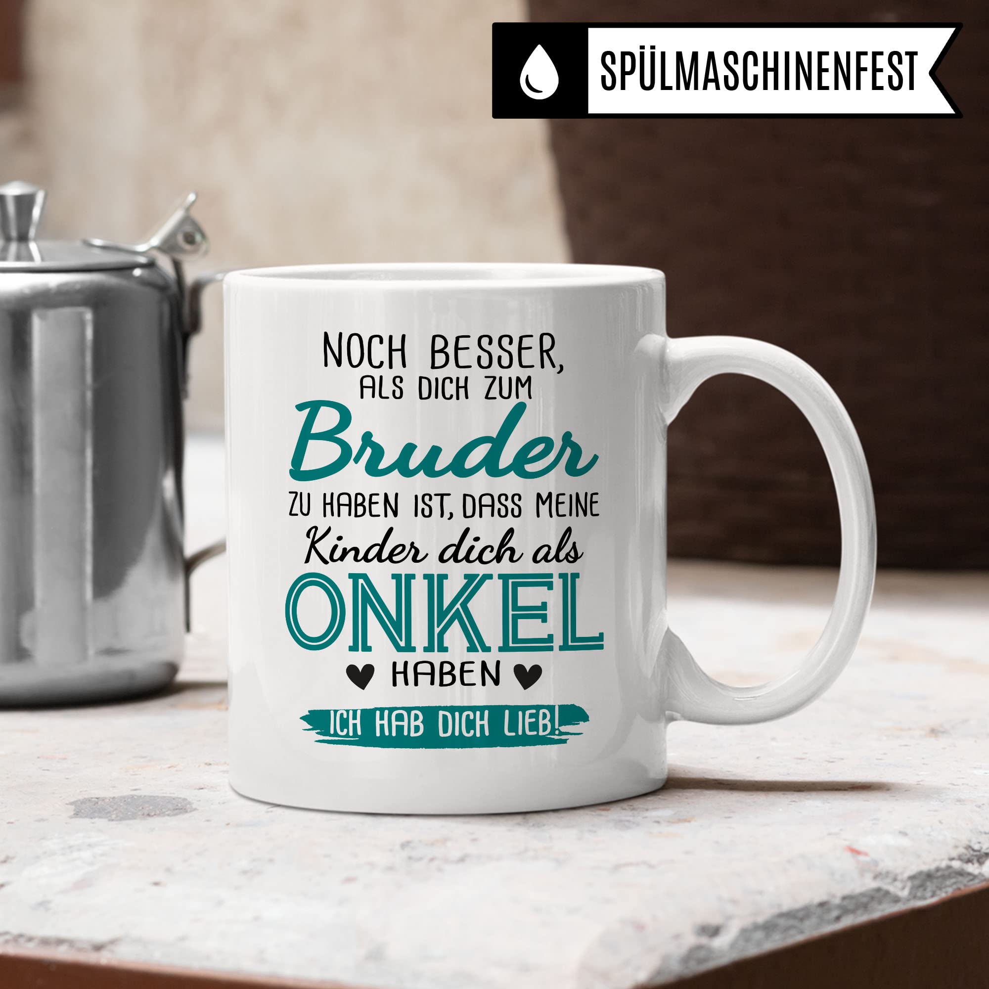 Bruder Tasse Geschwister Kaffeetasse Onkel Geschenk Bruderherz Kaffee-Becher Schwester Geschenkidee Ich hab dich lieb Motiv Geschwisterliebe