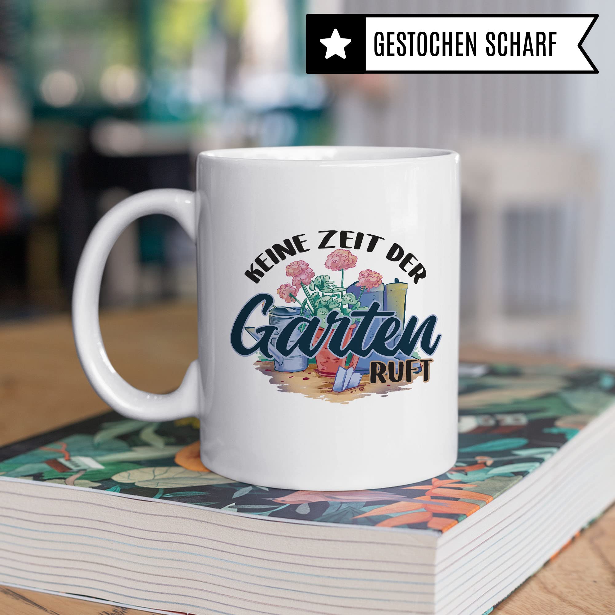 Tasse Garten-Liebhaber, Keine Zeit der Garten ruft Spruch, Kaffeebecher Geschenk Garten-Motiv Kaffee-Tasse Hobby-Gärtner Hobby-Gärtnerin grüner Daumen Geschenkidee Kaffeetasse