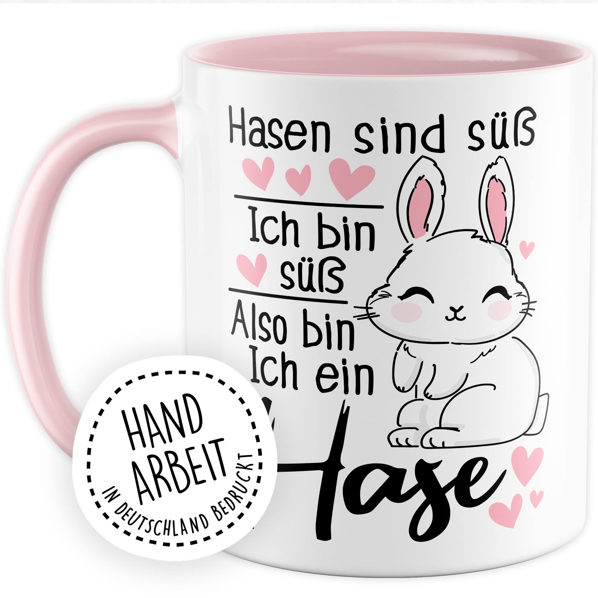 Hasen Tasse mit Spruch lustig Kaffeetasse mit Tier Witz Kaninchen Kaffee-Becher Häschen Humor Geschenk Hasen sind süß Ich bin süß Spruch Teetasse Haustier Feldhase Langohr Halter