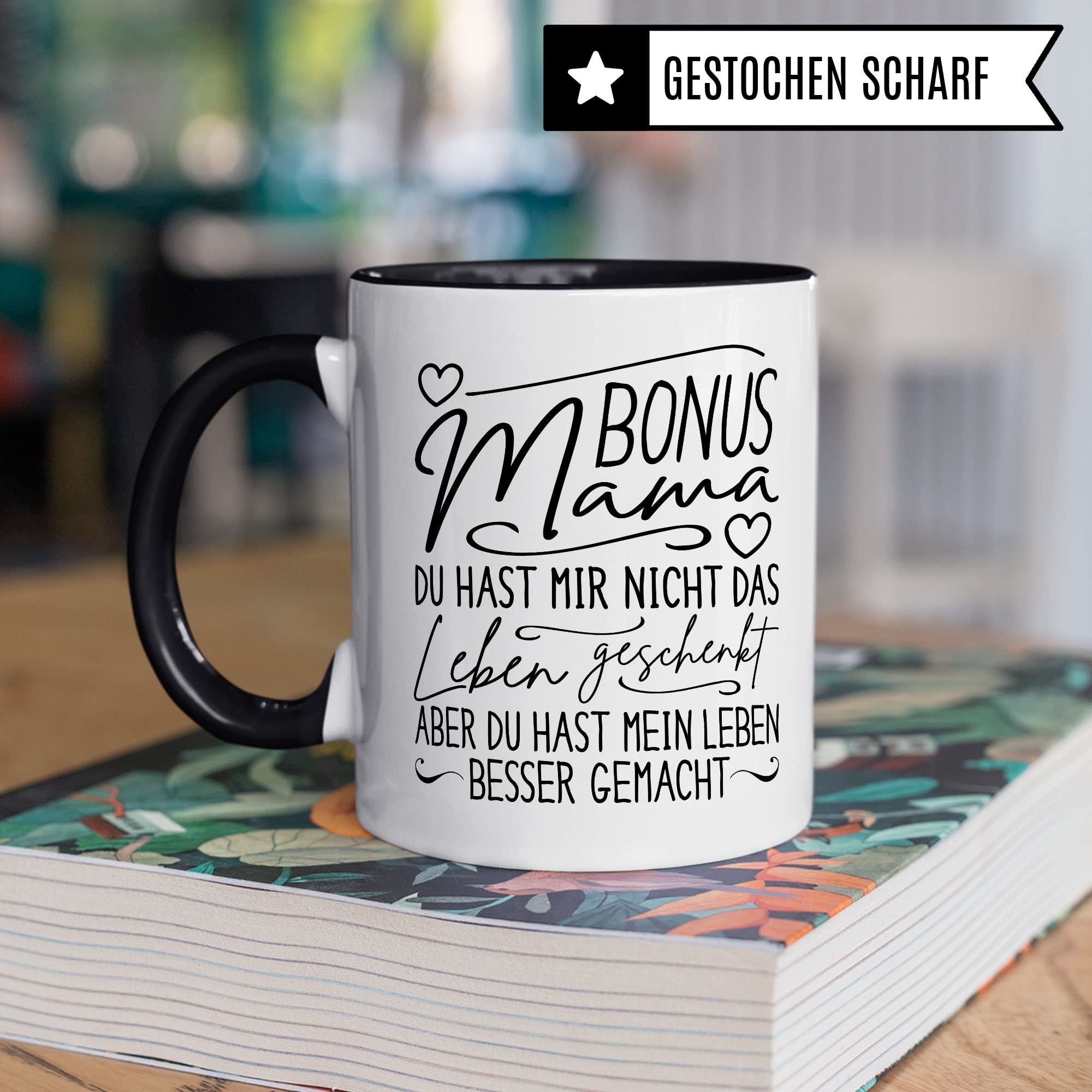 Bonusmama Tasse Stiefsohn Stieftochter Geschenkidee Mama Kaffeetasse Geschenk für Stiefmutter Kaffeebecher Stiefmama Becher