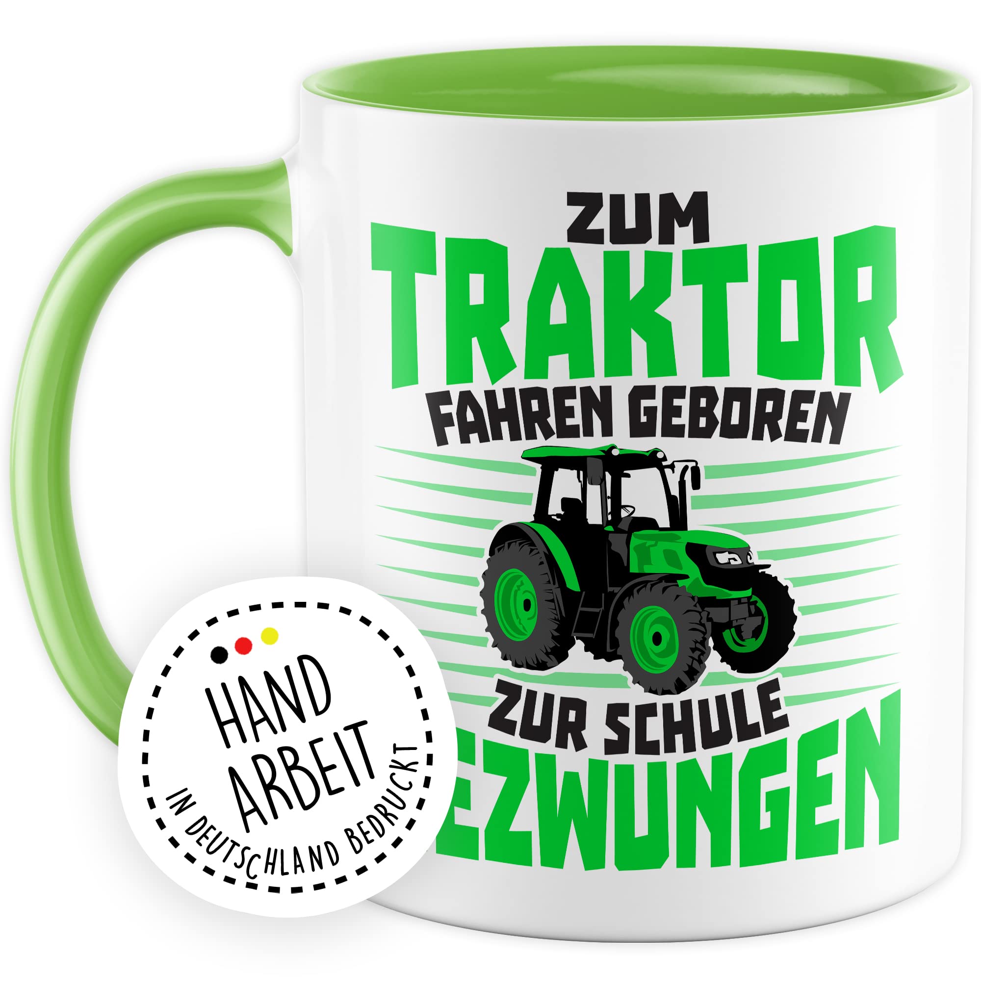 Tasse Bauer Geschenk, Zum Traktor fahren geboren - Zur Schule gezwungen Geschenkidee Landwirt Kaffeetasse mit Spruch lustig Kaffee-Becher Witztasse Teetasse