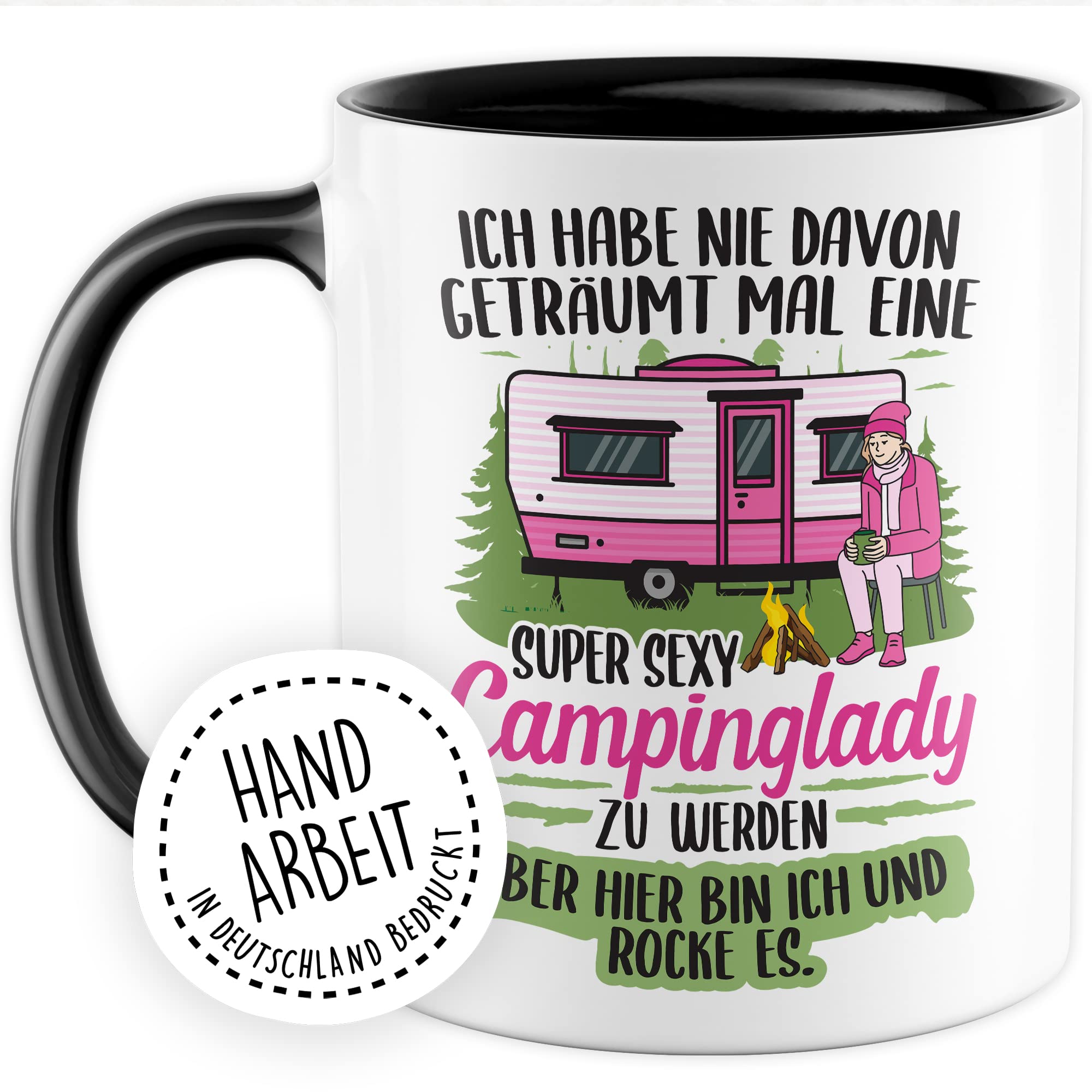 Becher Tasse Wohnmobil Wohnwagen Kaffeetasse Camping Geschenk Camperin Kaffee-Becher Geschenkidee Outdoorfans Zelten Abenteuer Reisen Spruch Humor Witz sexy Campinglady