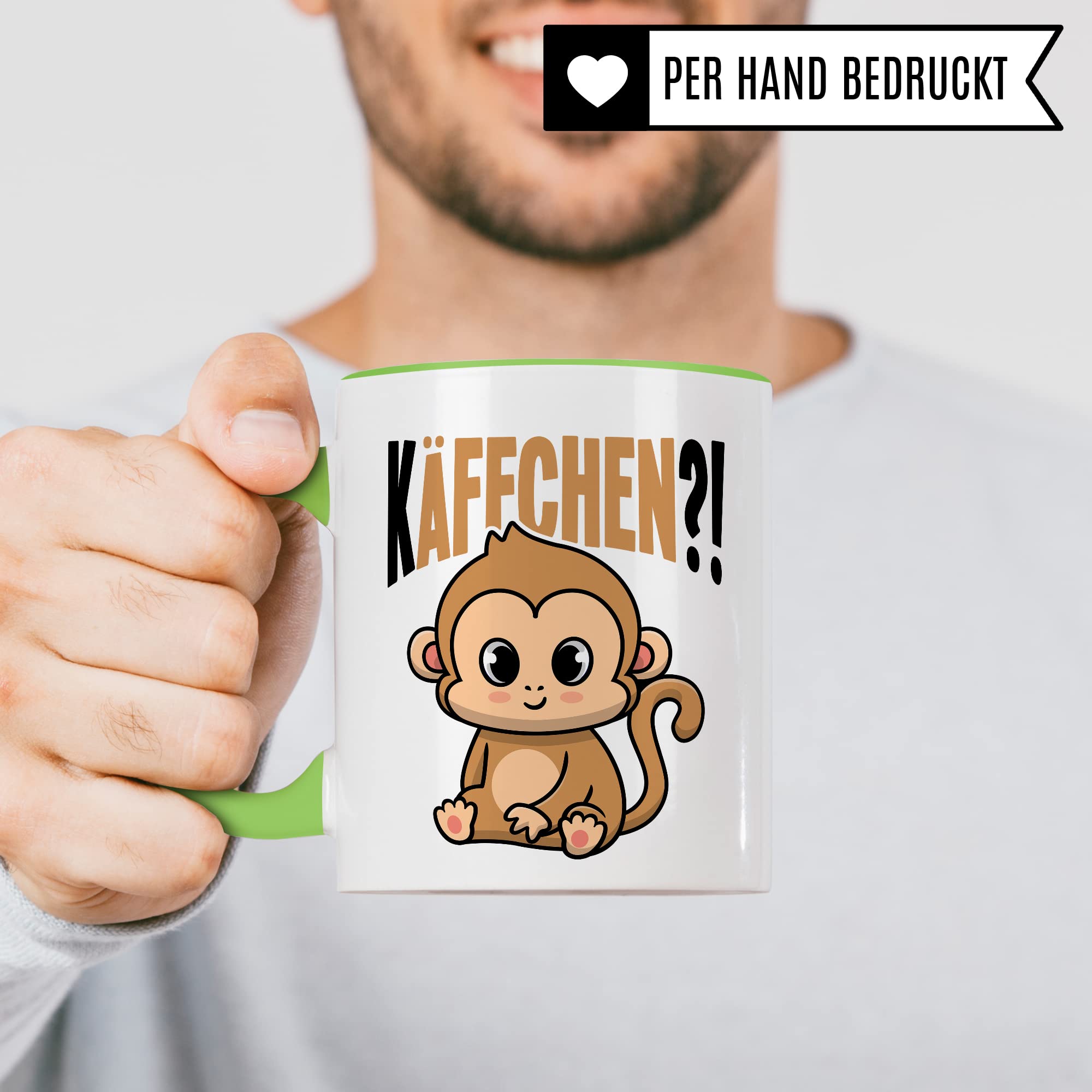 Käffchen Tasse Geschenk Kaffeetasse mit Spruch lustig Kaffee-Becher mit Affen-Motiv Teetasse Geschenkidee Kaffee-Liebhaber Kaffeetrinker und Kaffee-Fans Kaffee-Verehrer