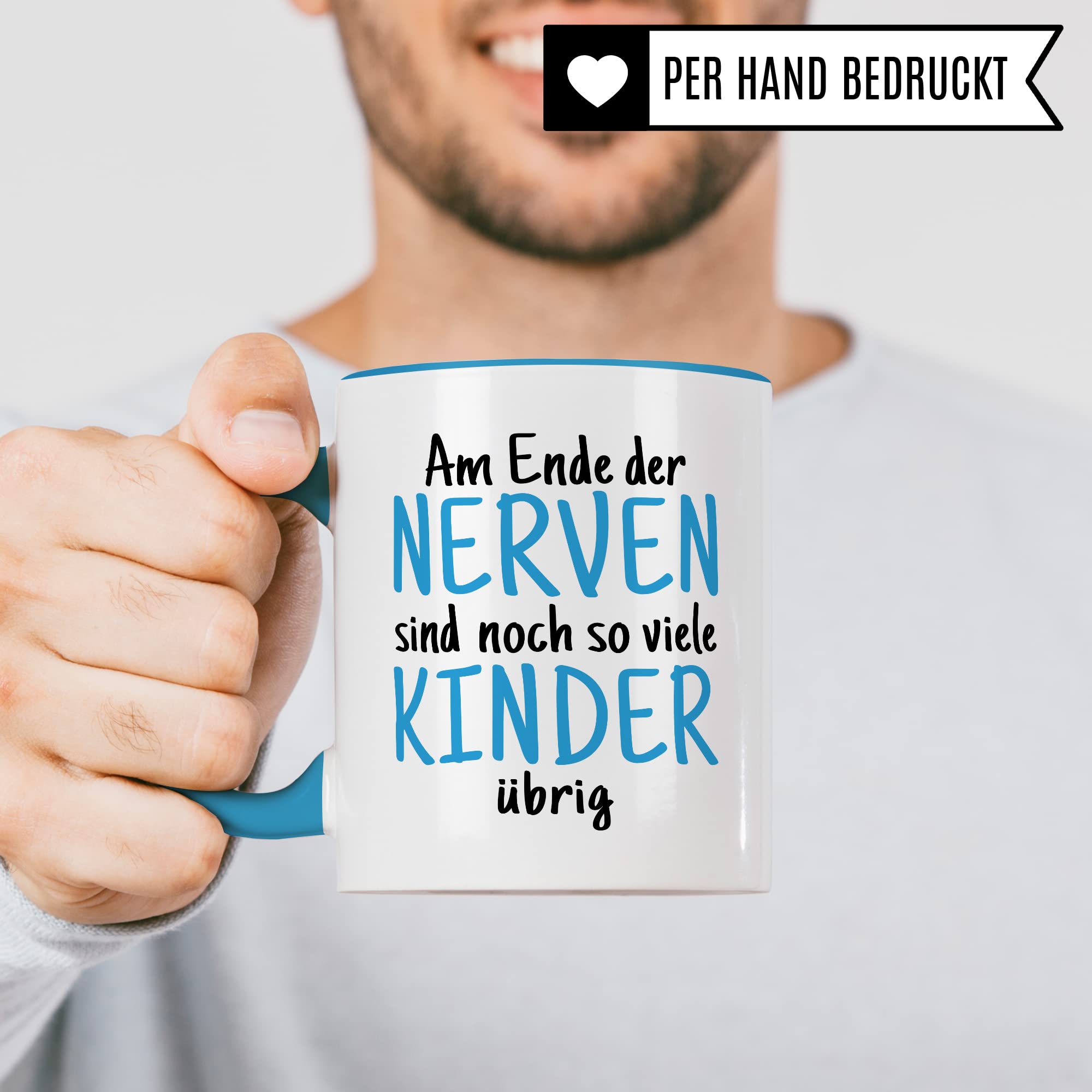 Tasse Eltern Geschenk, Am Ende der Nerven sind noch so viele Kinder über Geschenkidee Kaffeetasse Kaffee-Becher Tasse mit Spruch lustig Witztasse Mama Papa