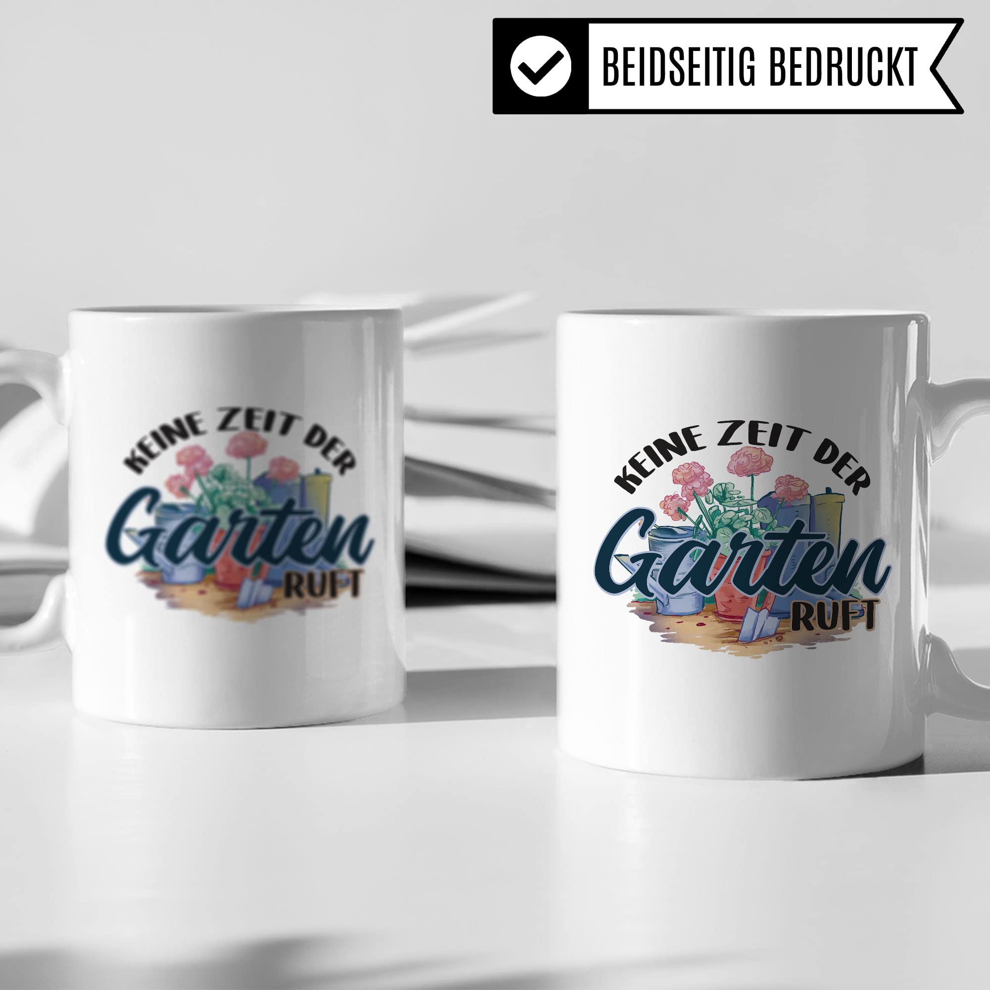 Tasse Garten-Liebhaber, Keine Zeit der Garten ruft Spruch, Kaffeebecher Geschenk Garten-Motiv Kaffee-Tasse Hobby-Gärtner Hobby-Gärtnerin grüner Daumen Geschenkidee Kaffeetasse