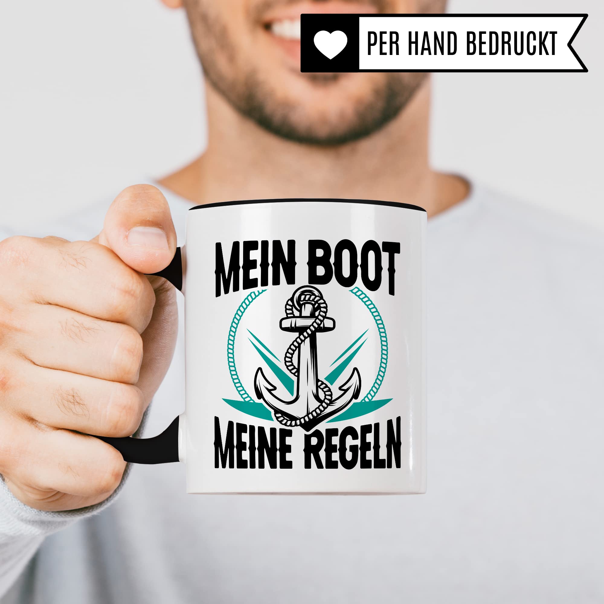 Tasse Kapitän, Mein Boot meine Regeln Geschenk Bootliebhaber Geschenkidee Bootbesitzer Kaffee-Becher Kaffeetasse mit Spruch lustig Teetasse Anker-Motiv