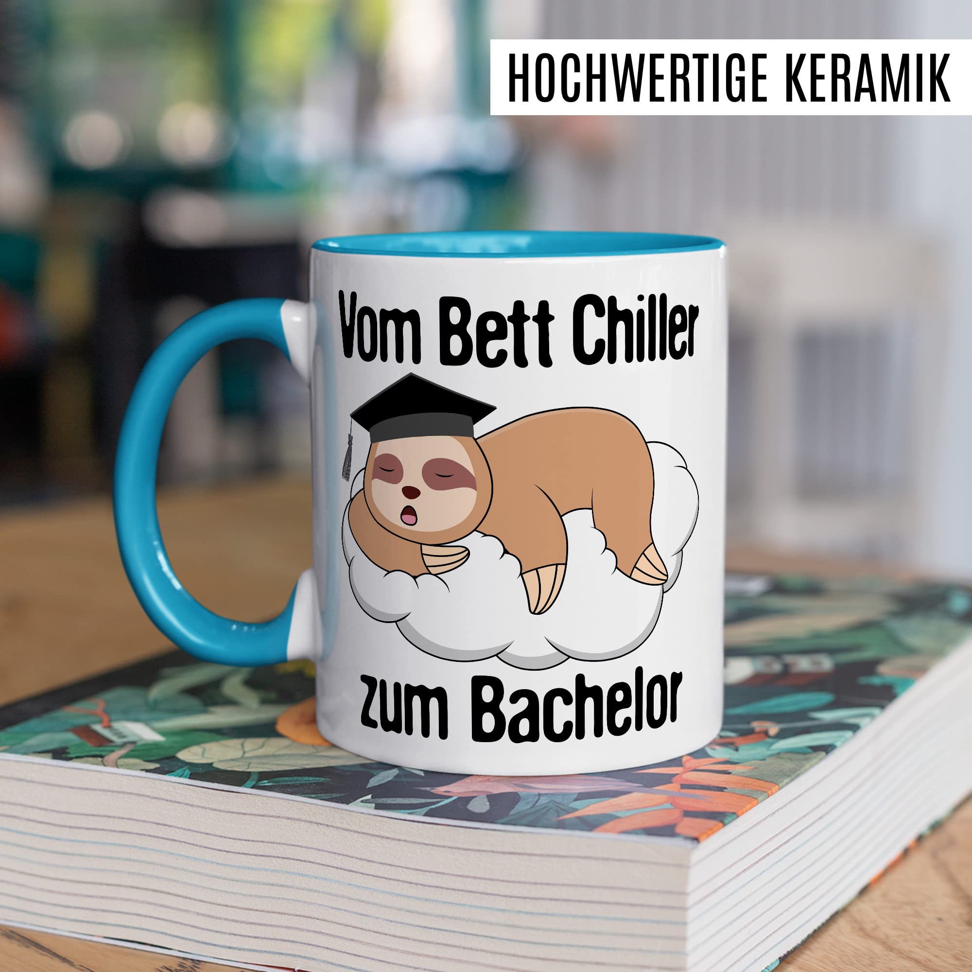 Bachelor Tasse Studenten Geschenk Humor Kaffeetasse mit lustigen Spruch Uni Kaffeebecher Studentin Geschenkidee Faultier Teetasse