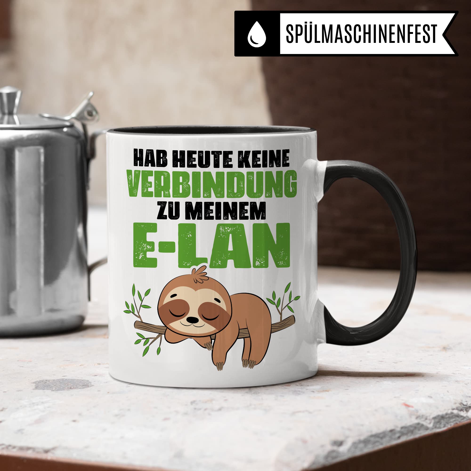 Tasse lustig Geschenk, Hab heute keine Verbindung zu meinem E-lan Geschenkidee Kaffeebecher Kaffeetasse Tasse mit Spruch lustig Humor Witztasse Ironie Sarkasmus