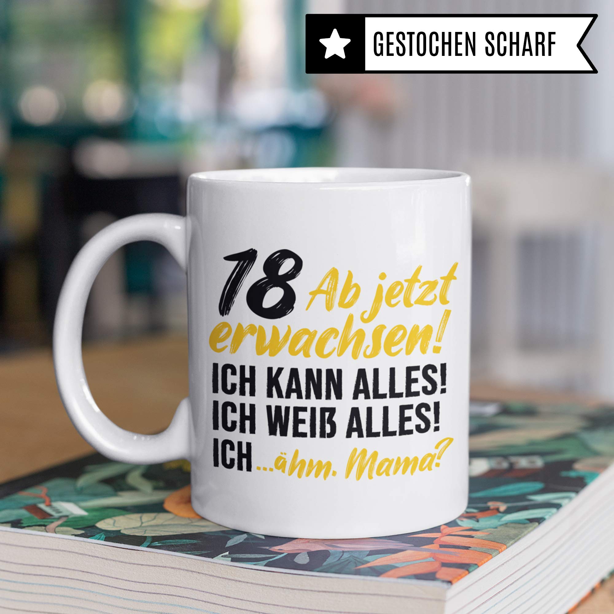 Pagma Druck 18 Jahre Geburtstag Tasse, Geburtstagsgeschenk 18. Jahre alt Werden Becher Spruch Geschenkidee, Kaffeetasse Achtzehn Junge Mädchen (Weiß/Weiß)