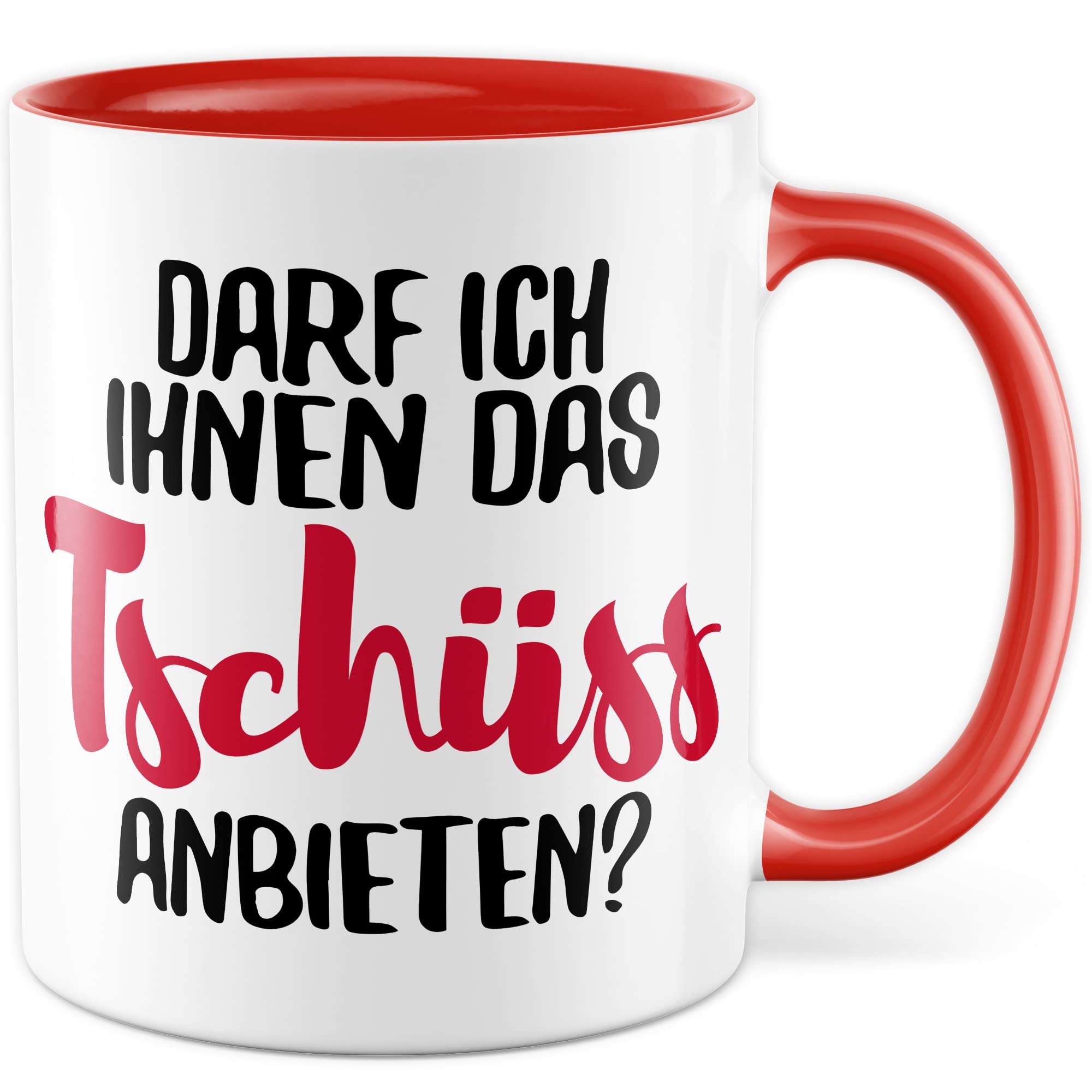 Tasse mit Spruch Büro lustig Kaffeetasse Arbeit Kaffee-Becher mit Witz Arbeitsplatz Job Geschenkidee Humor Geschenk Kollegin Chef Kollege Darf ich ihnen das tschüss anbieten Sarkasmus