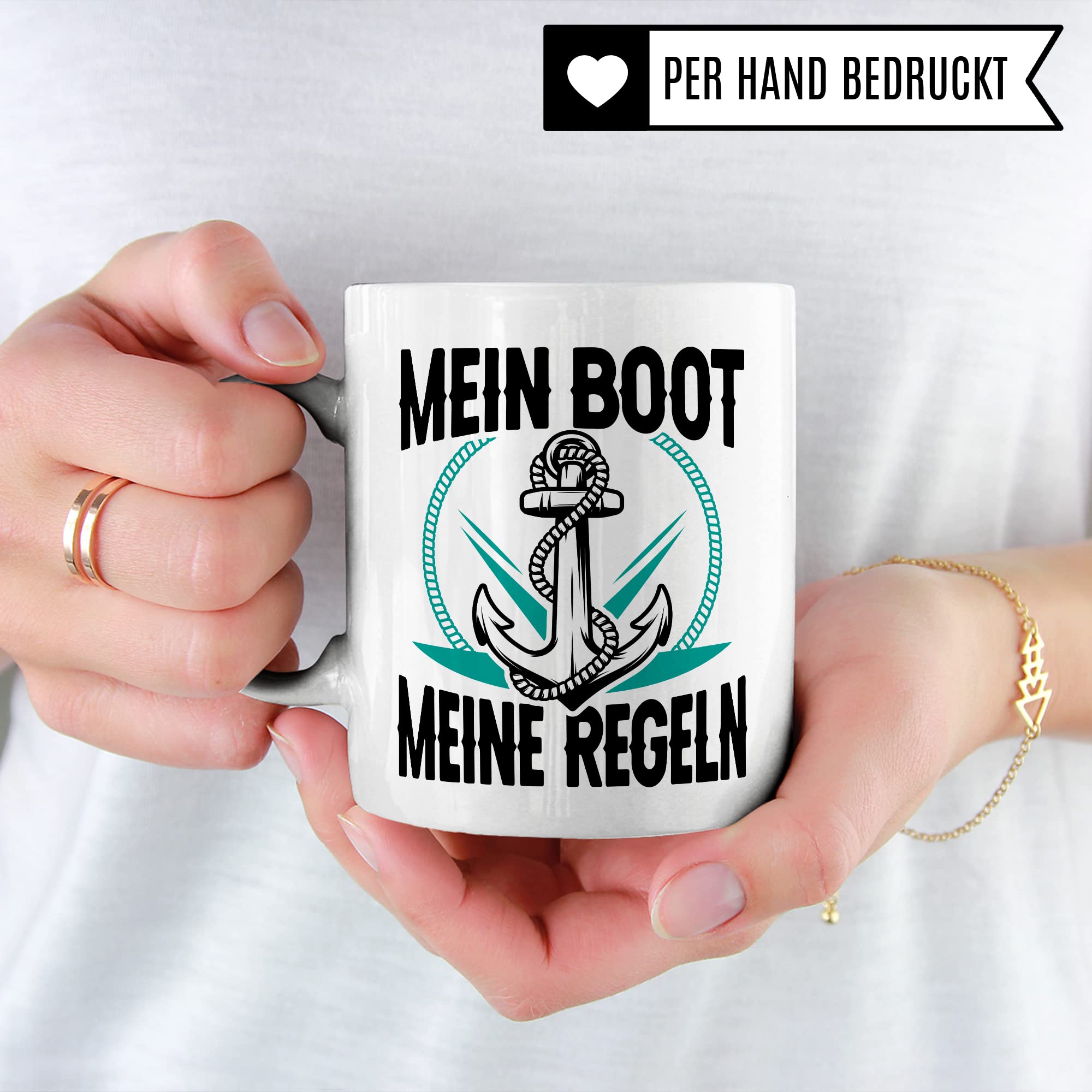 Tasse Kapitän, Mein Boot meine Regeln Geschenk Bootliebhaber Geschenkidee Bootbesitzer Kaffee-Becher Kaffeetasse mit Spruch lustig Teetasse Anker-Motiv