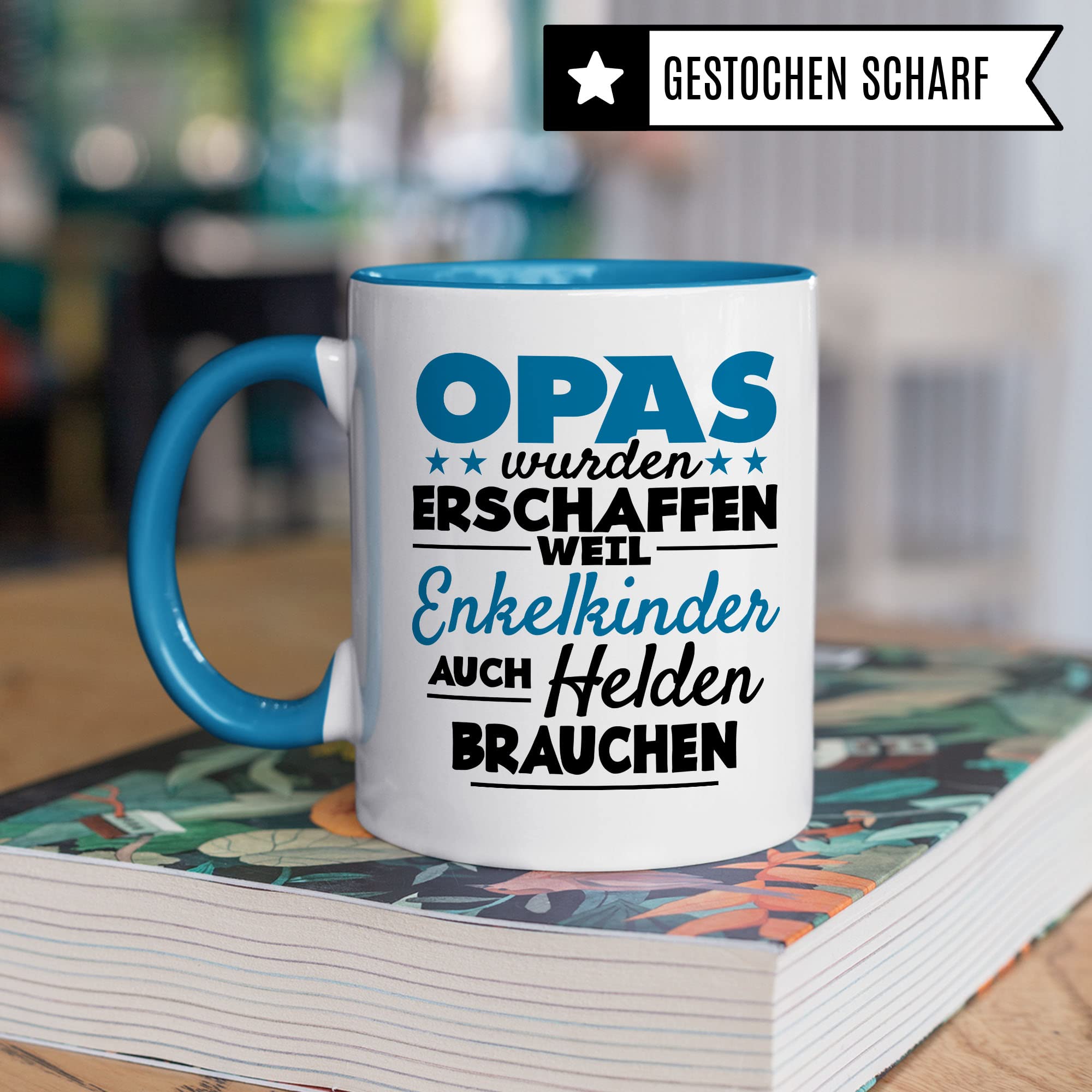 Opa Tasse - Opas wurden erschaffen weil Enkel-Kinder auch Helden brauchen - Geschenk Großvater Enkelkinder schöner Spruch Geschenkidee Enkel Kaffee-Becher