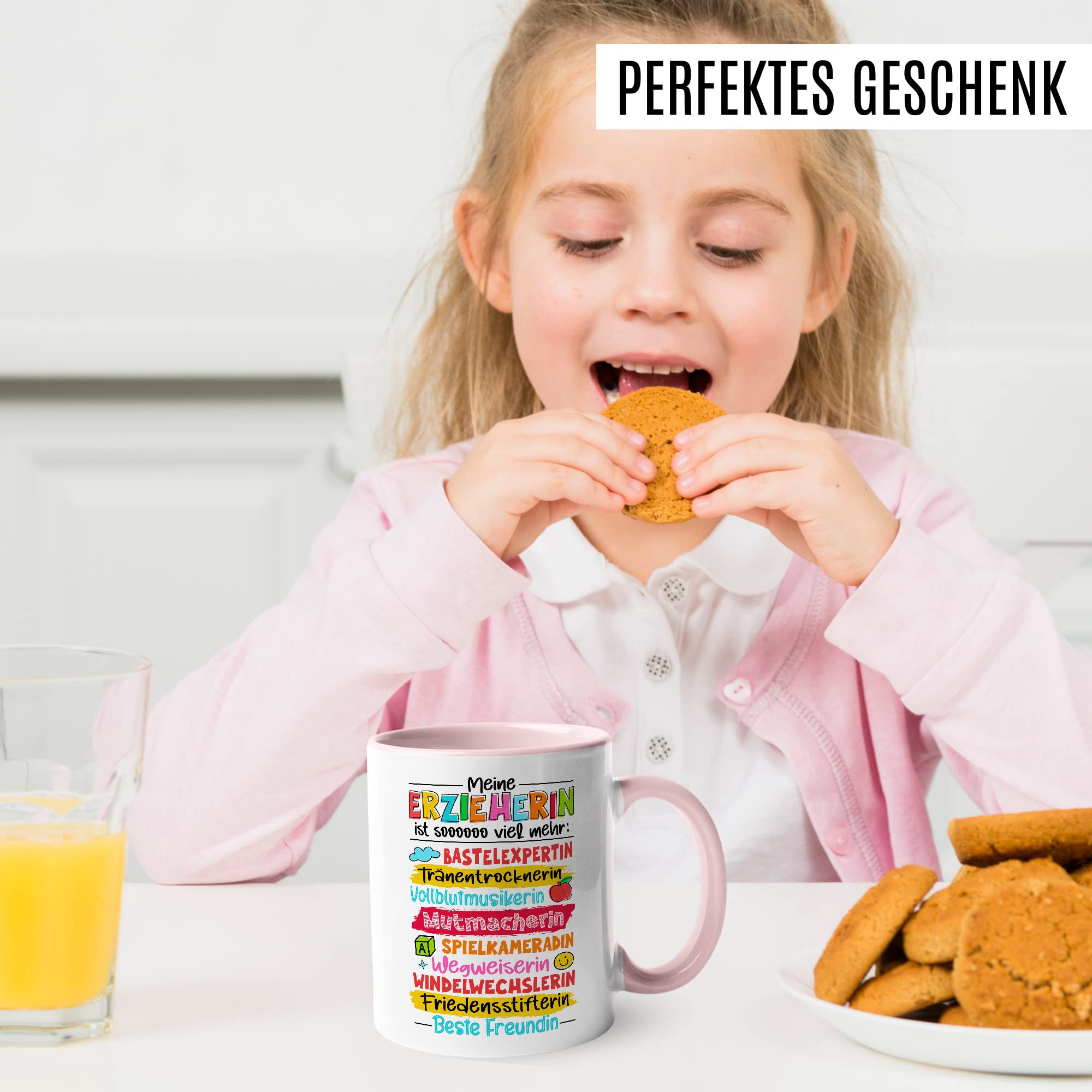 Erzieherin Tasse Geschenk, Meine Erzieherin ist soooo viel mehr Geschenkidee Kaffeetasse mit Spruch lustig Kaffee-Becher Kindergarten Kinderheim Abschiedsgeschenk