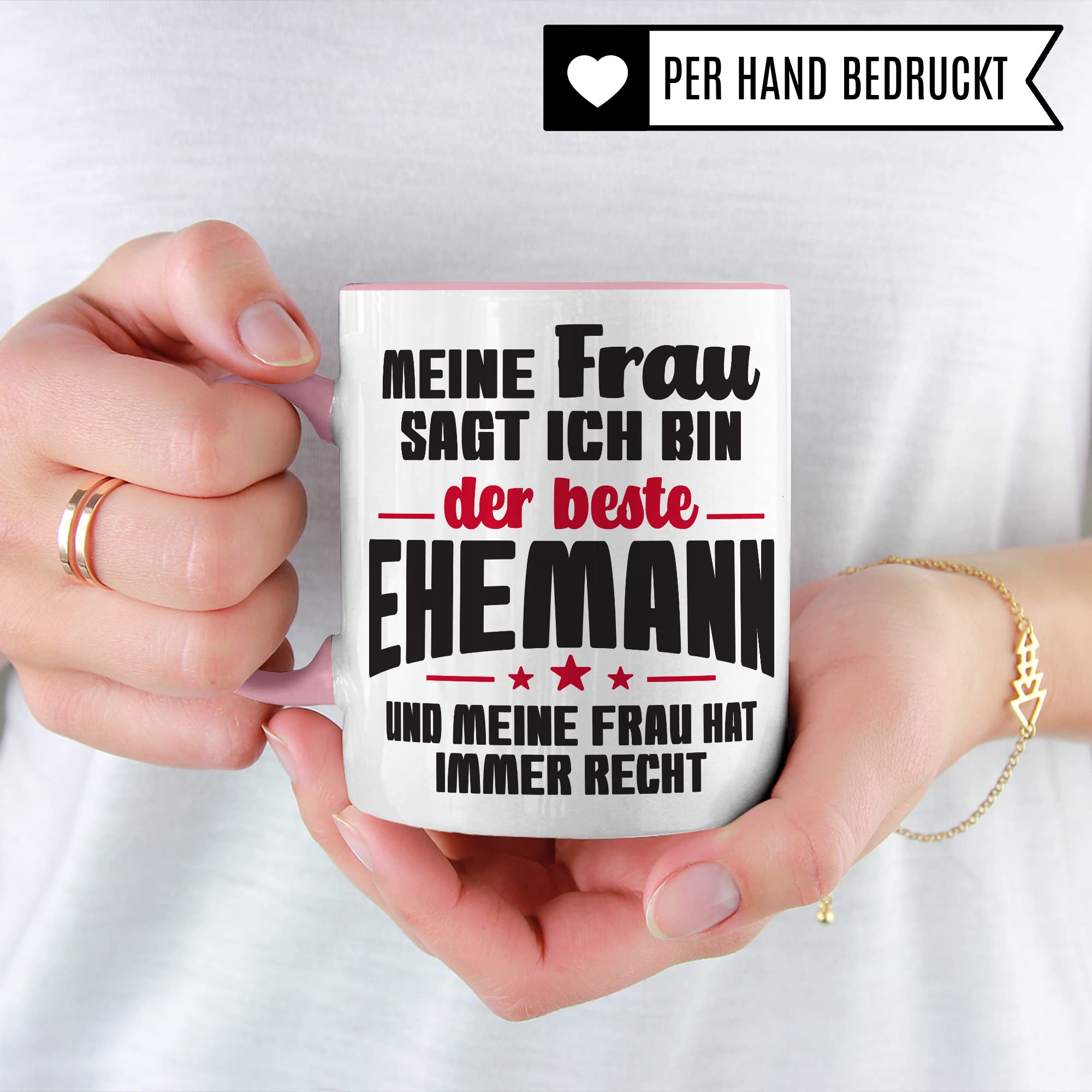 Ehemann Tasse Geschenk, Meine Frau sagt immer ich bin der beste Ehemann Geschenkidee Ehepartner Kaffee-Becher Kaffeetasse Tasse mit Spruch lustig Teetasse Ehe Hochzeit Witztasse