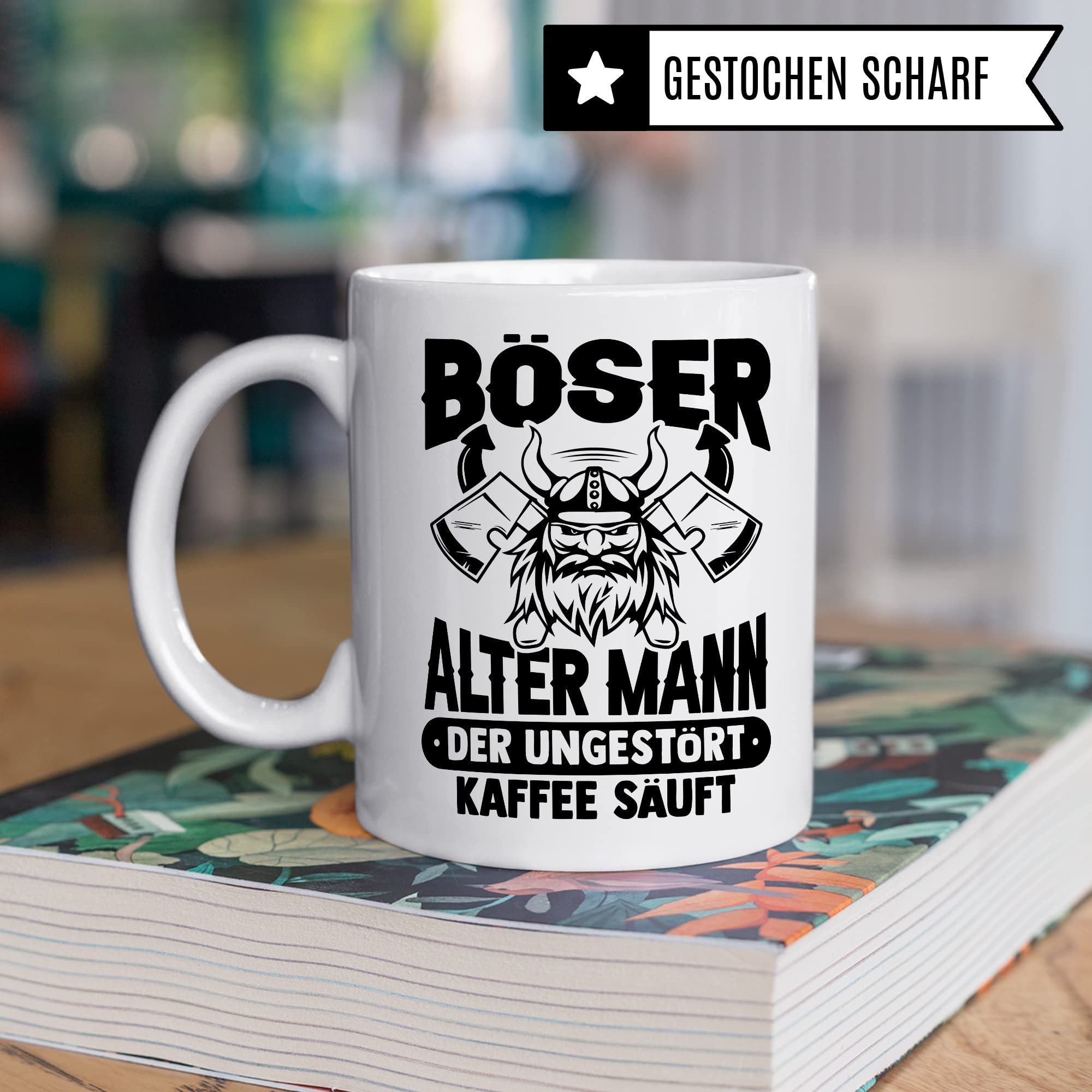 Tasse alter Mann, Böser alter Mann der ungestört Kaffee säuft Kaffee-Becher Geschenk Geschenkidee für alte Männer Papa Opa Kaffeetasse Wikinger-Motiv Tasse mit Spruch lustig