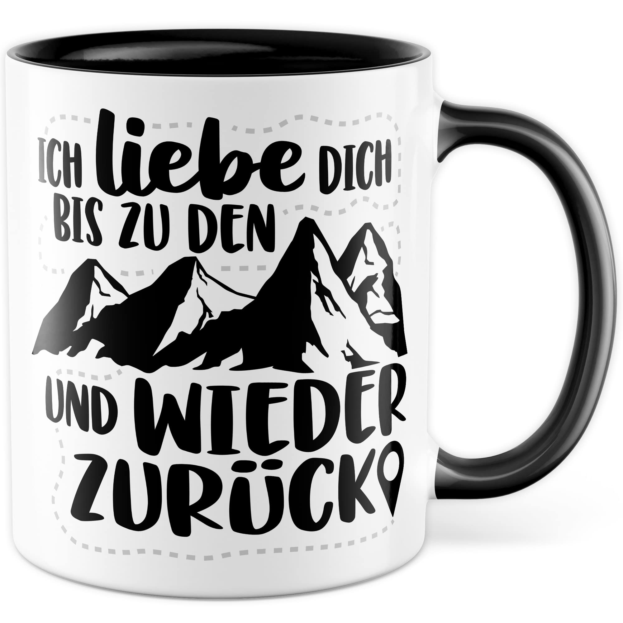 Berge Tasse Liebe Geschenk, Ich liebe dich bis zu den Bergen und zurück Geschenkidee Bergsteiger Kaffeetasse mit Spruch Kaffee-Becher Bergsteigen Wandern Natur