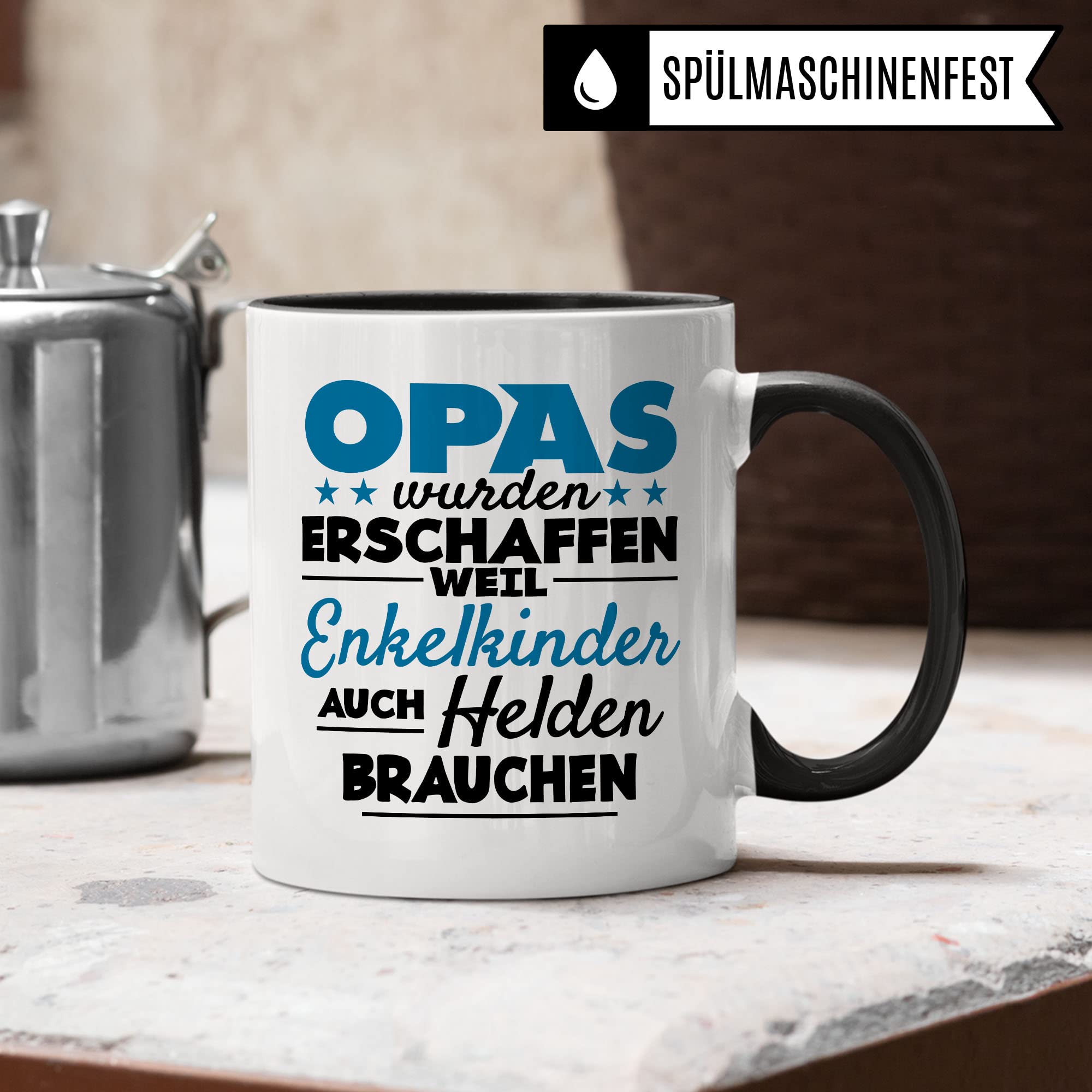 Opa Tasse - Opas wurden erschaffen weil Enkel-Kinder auch Helden brauchen - Geschenk Großvater Enkelkinder schöner Spruch Geschenkidee Enkel Kaffee-Becher