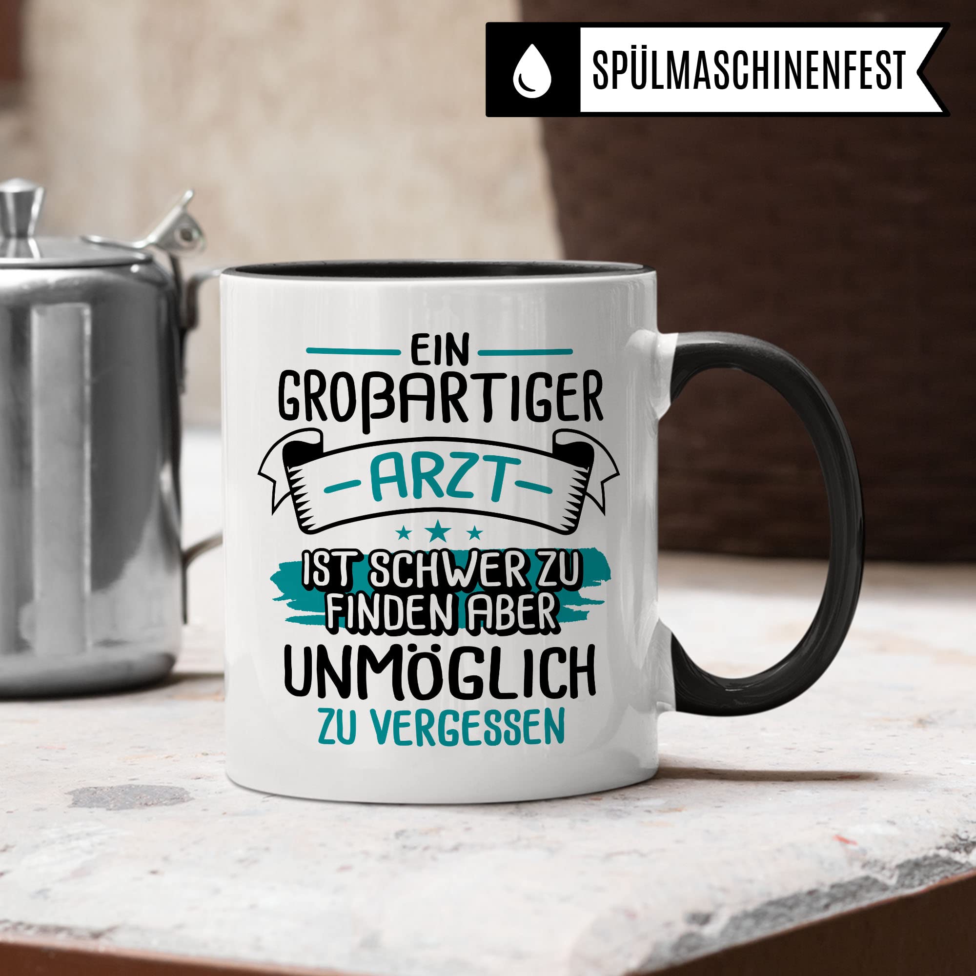 Arzt Tasse, Ein großartiger Arzt ist schwer zu finden aber unmöglich zu vergessen, Arzt Danke Geschenk, Dankeschön Tasse schöner Spruch Kaffeetasse Berufe Tasse