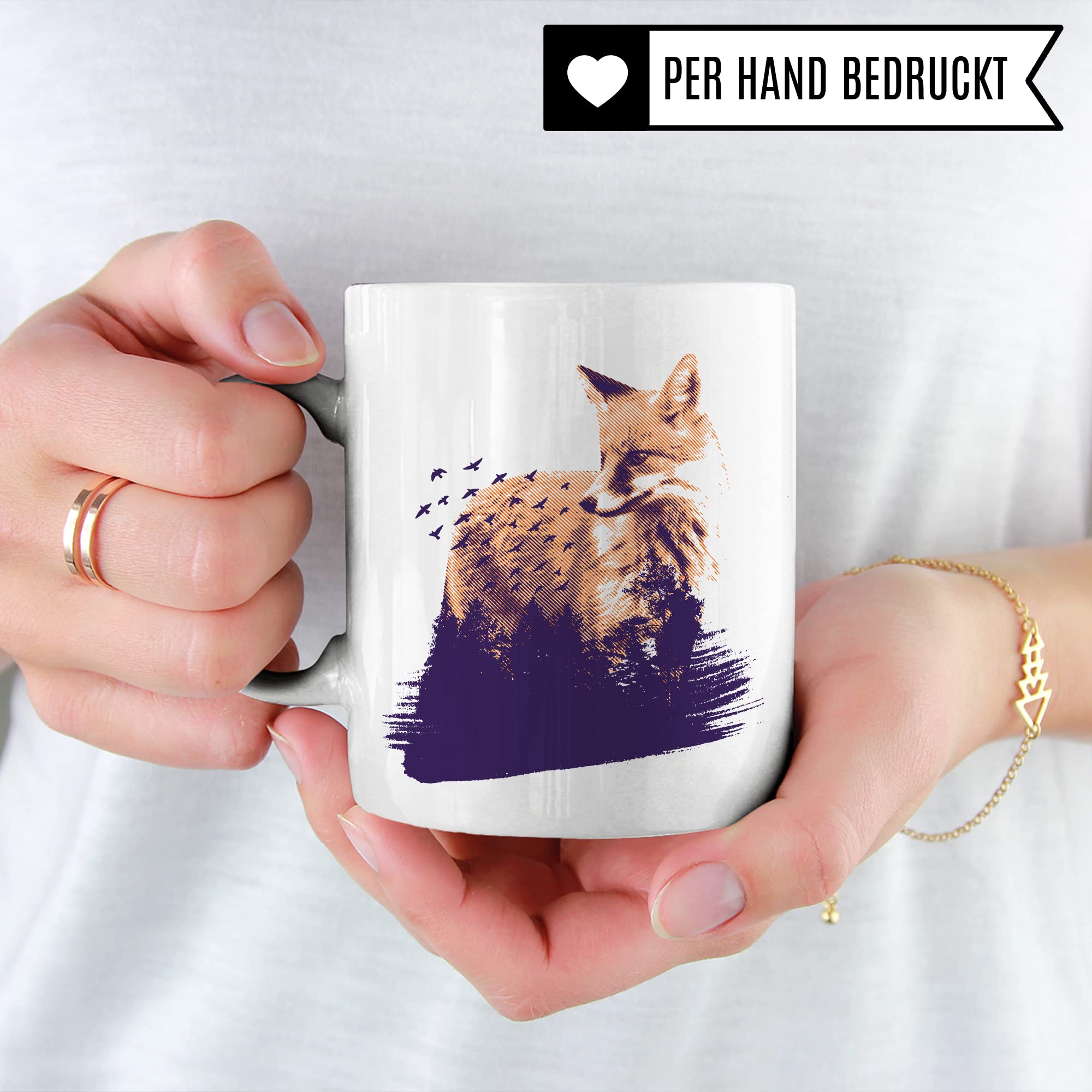 Tasse Fuchs hochwertiges Design, Geschenk Fuchs-Fans Motiv, Rotfuchs Geschenk-Idee Kollegen Freundin Freund Kaffeetasse, Fuchs Wald-Tiere Wald-Motiv Jäger Naturliebhaber Kaffee-Becher