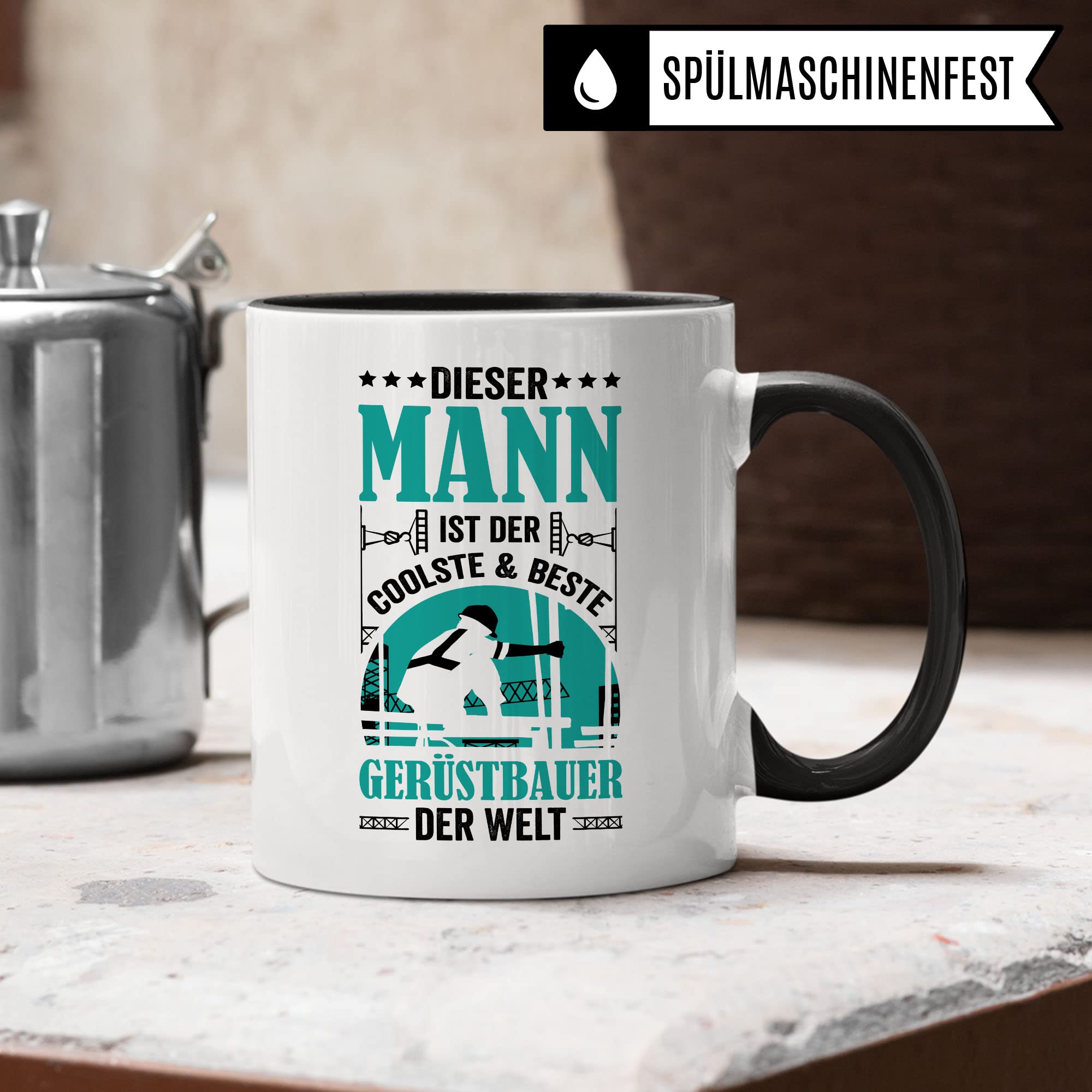 Gerüstbau Tasse Geschenkidee Gerüstbauer Kaffeetasse Humor Witz Geschenk für Bauarbeiter Kaffeebecher Bau Becher