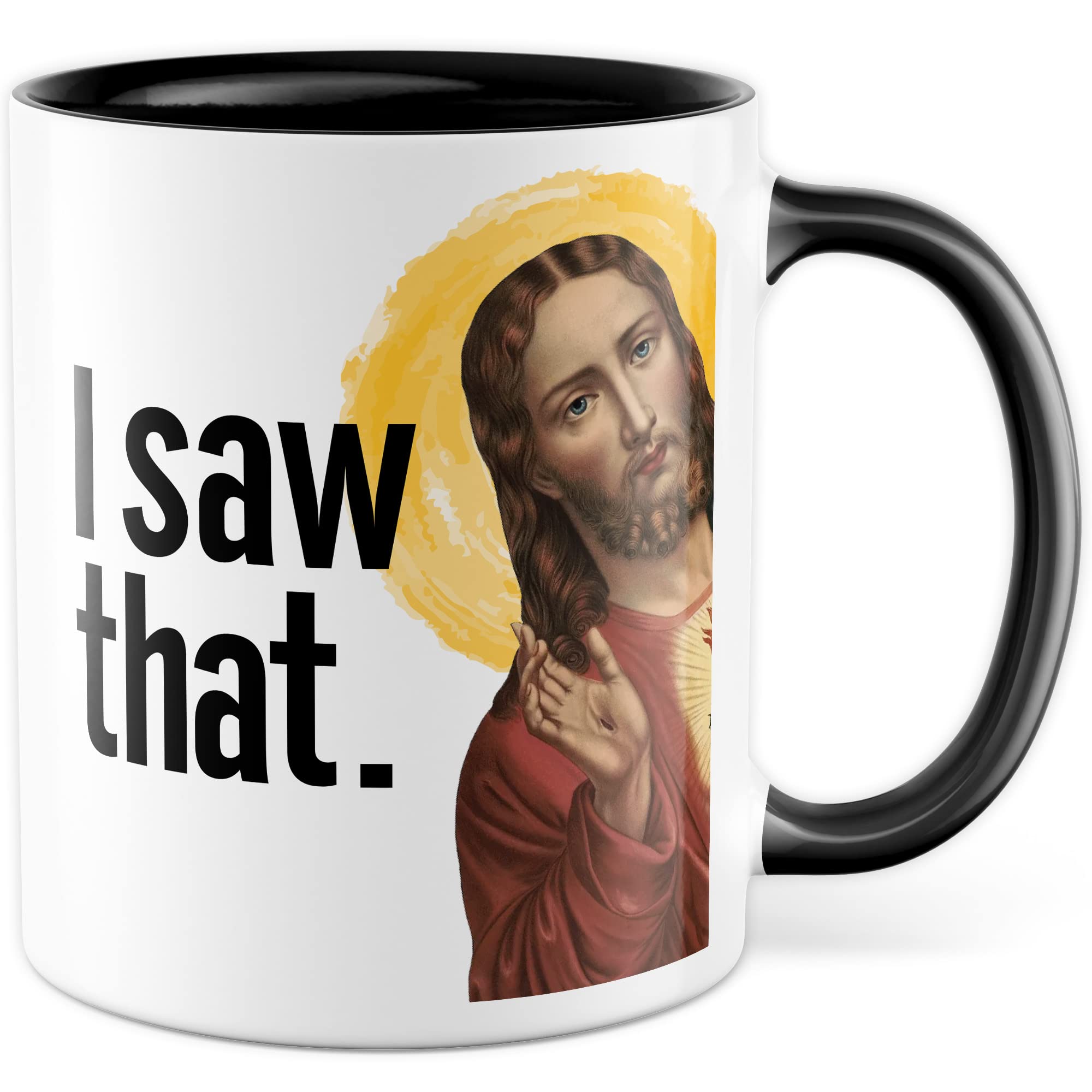 Jesus Tasse Meme Geschenkidee Humor Kaffeetasse mit lustigen Spruch Geschenk für Kollege Kaffeebecher Christus Peeking Becher