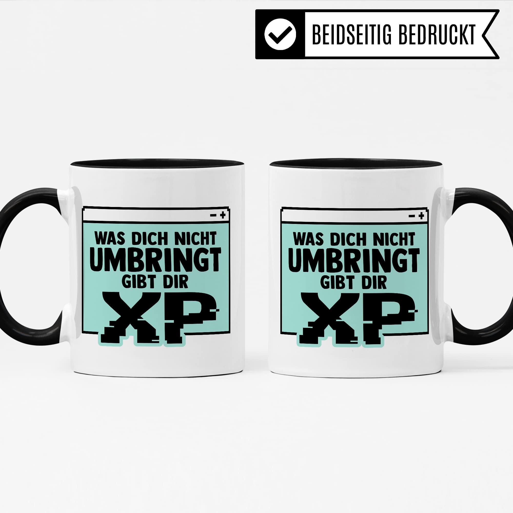 Gamer Tasse, Was dich nicht umbringt gibt dir XP Geschenkidee für Computerspieler und Zocker Kaffee-Becher Geschenk Nerd Gaming Kaffeetasse mit Spruch lustig