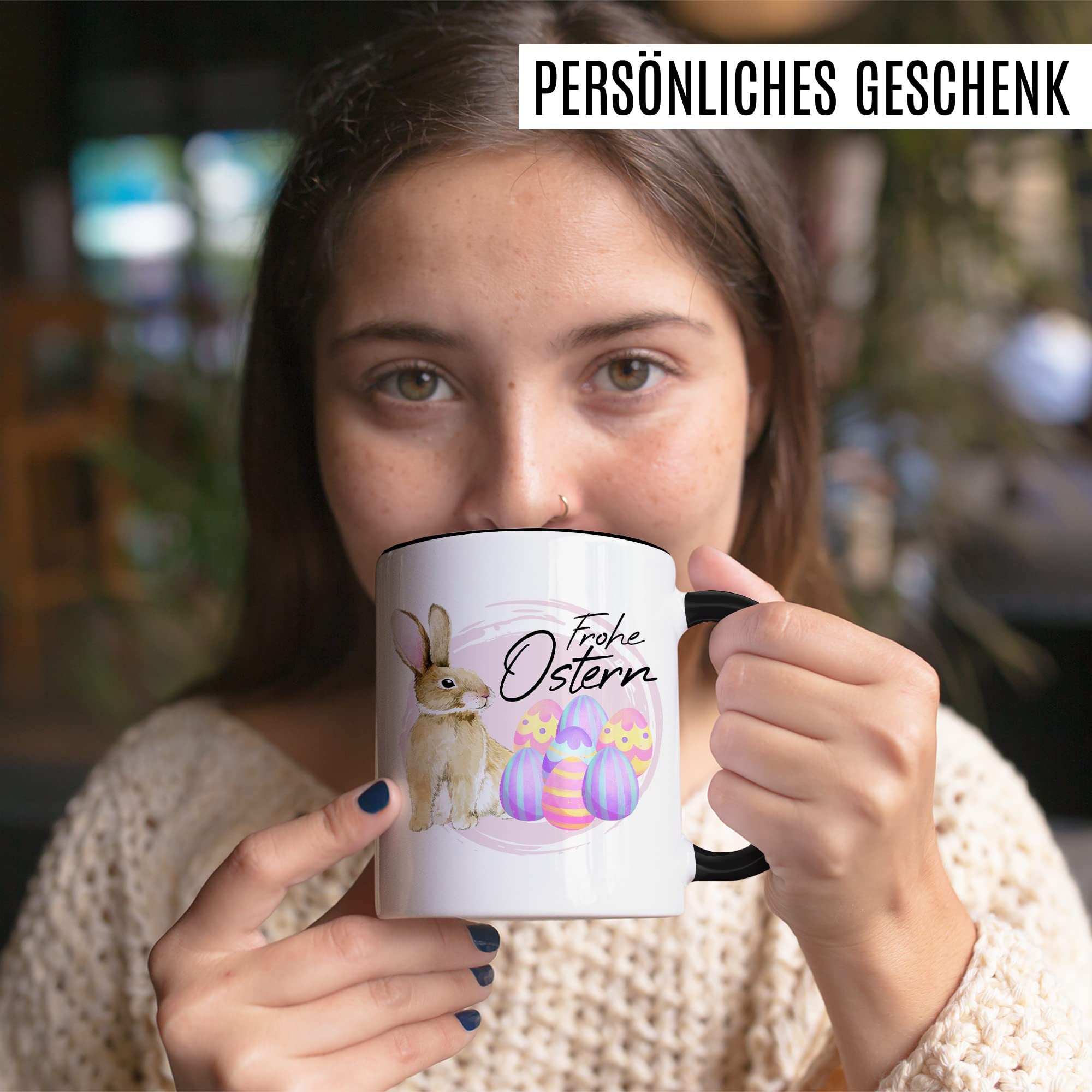 Ostern Tasse Geschenk, Frohe Ostern Geschenkidee Kaffeetasse mit Spruch Ostergeschenk Ostersonntag Kaffee-Becher Teetasse Grüße Mitbringsel