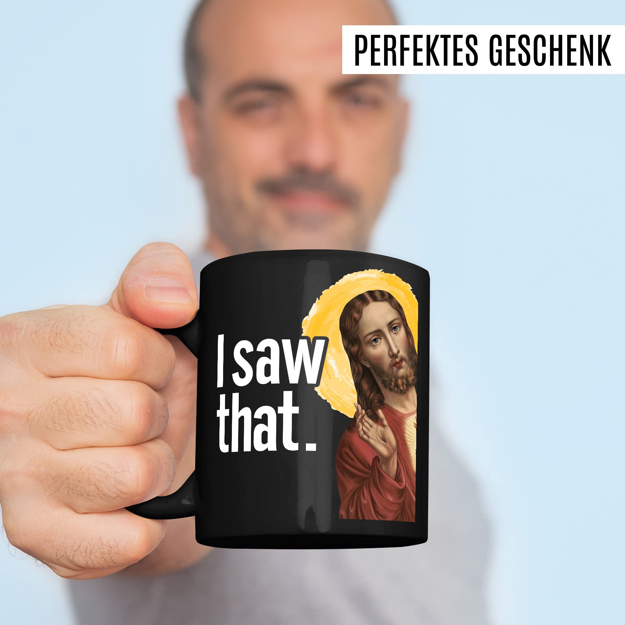 Jesus Tasse Meme Geschenkidee Humor Kaffeetasse mit lustigen Spruch Geschenk für Kollege Kaffeebecher Christus Peeking Becher