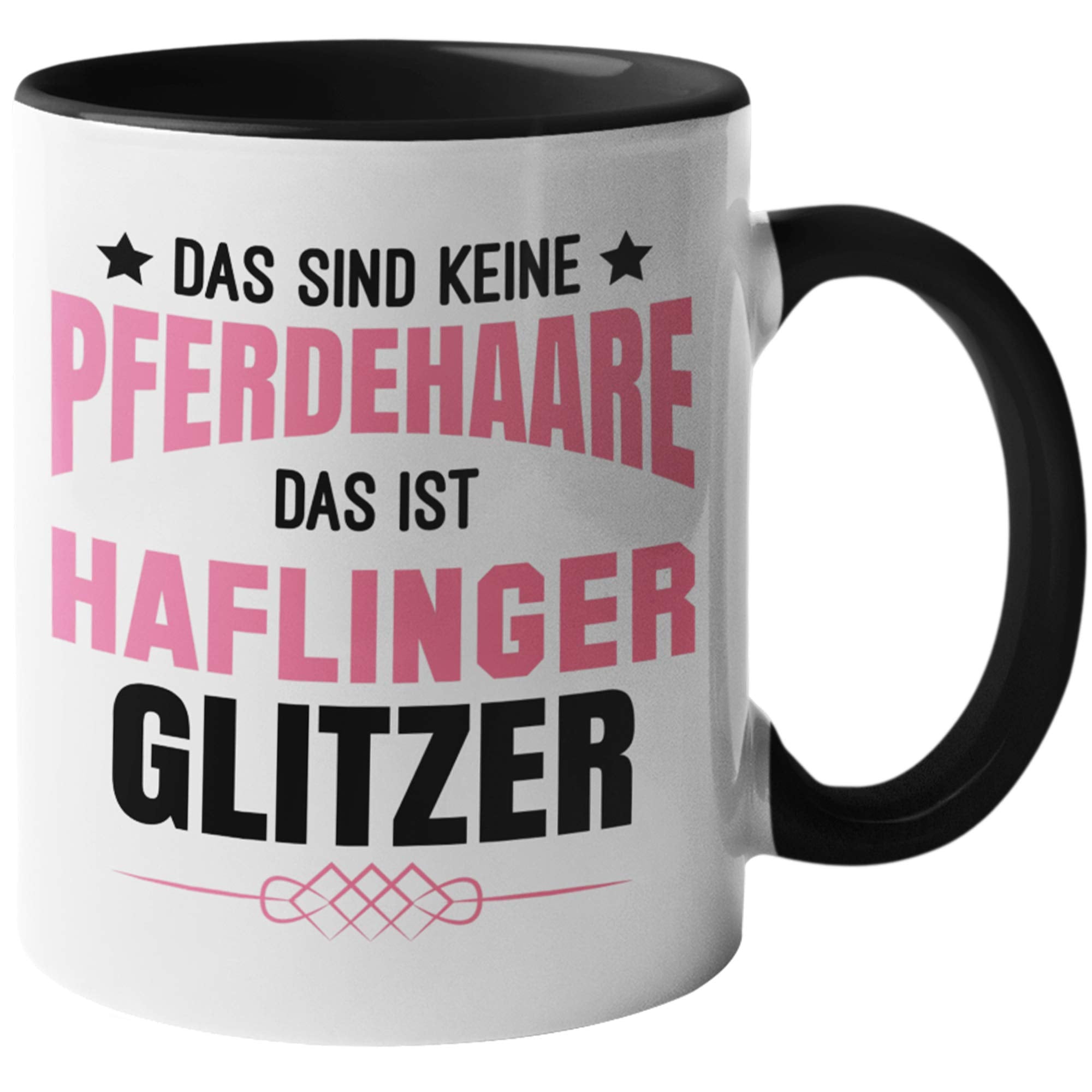 Haflinger Tasse Geschenk, Reiterin Spruch Becher Pferd Geschenkidee Mädchen, Kaffeetasse Reiten (Weiß/Schwarz)