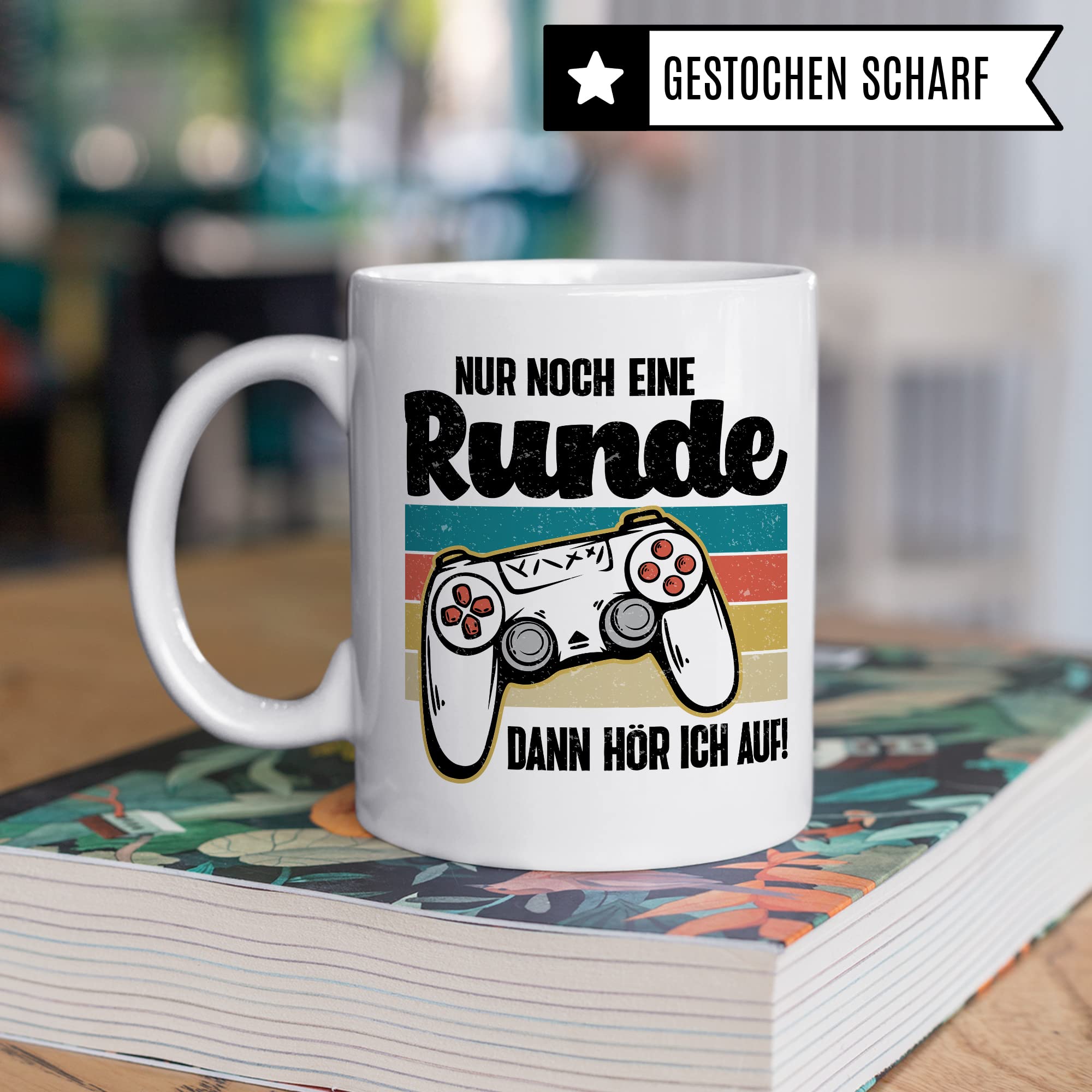 Tasse Gamer, Nur noch eine Runde - dann hör ich auf! Geschenkidee für Computerspieler, Gaming-Fans und Zocker Kaffee-Becher Nerd Gaming Kaffeetasse mit Spruch lustig Geschenk