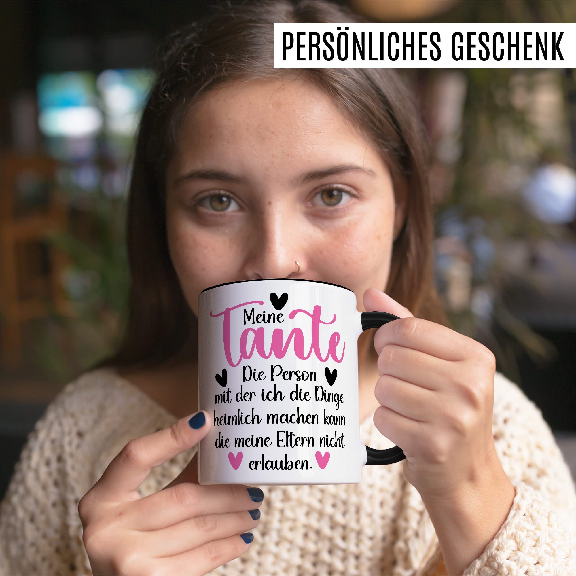 Tante Tasse Geschenk Patentante Kaffeetasse lustig Geschenkidee Familie Kaffee-Becher Nichte Neffe Humor Heimlich Dinge die meine Eltern nicht erlauben Spruch